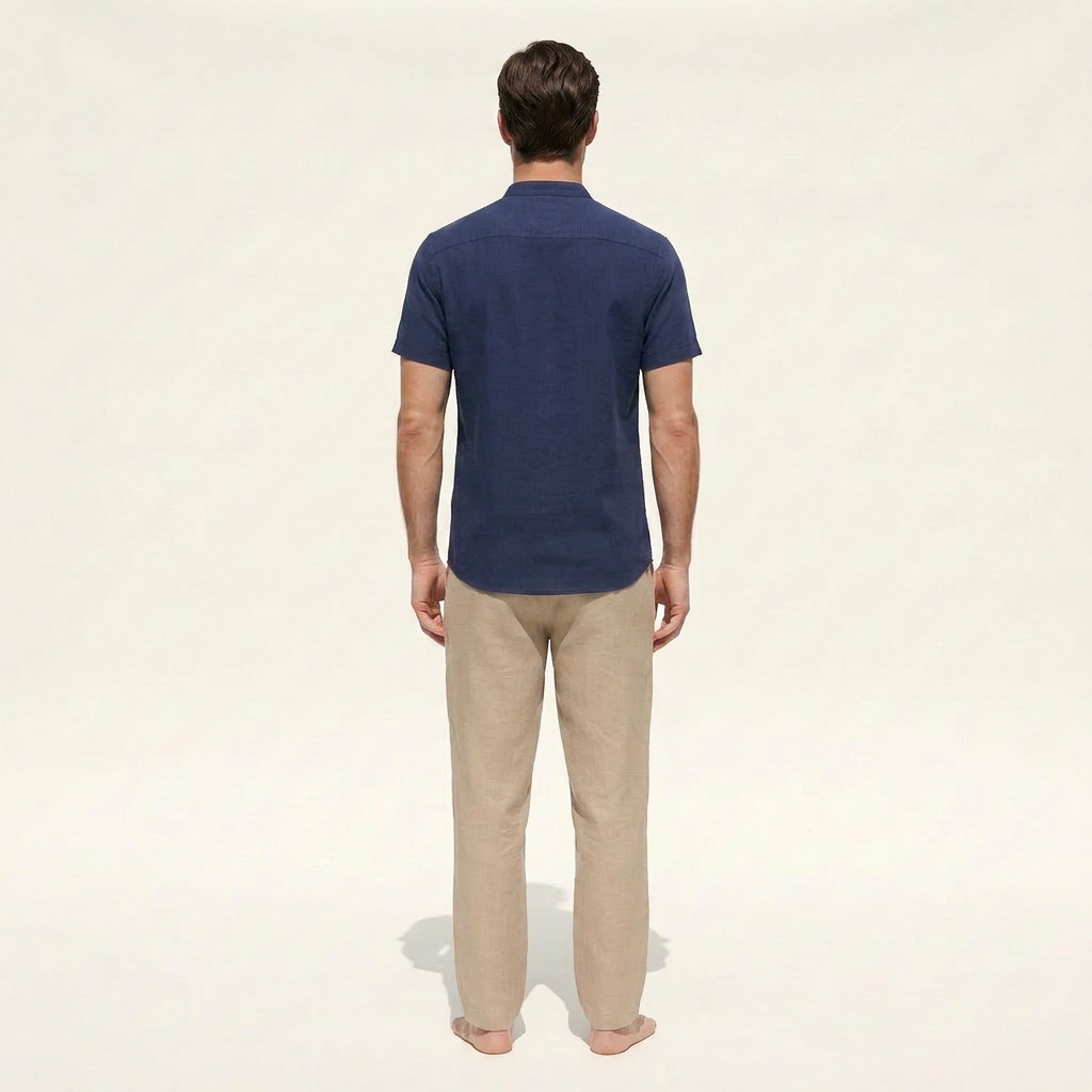 Atelier Rivelle | Chemise Lin Homme Été Col Mao Manches Courtes Décontractée