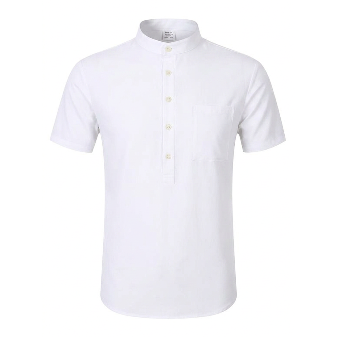 Atelier Rivelle | Chemise Lin Homme Été Col Mao Manches Courtes Décontractée