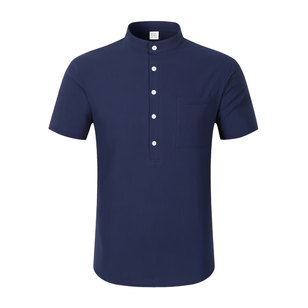Atelier Rivelle | Chemise Lin Homme Été Col Mao Manches Courtes Décontractée