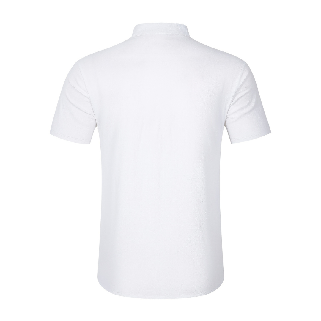 Atelier Rivelle | Chemise Lin Homme Été Col Mao Manches Courtes Décontractée