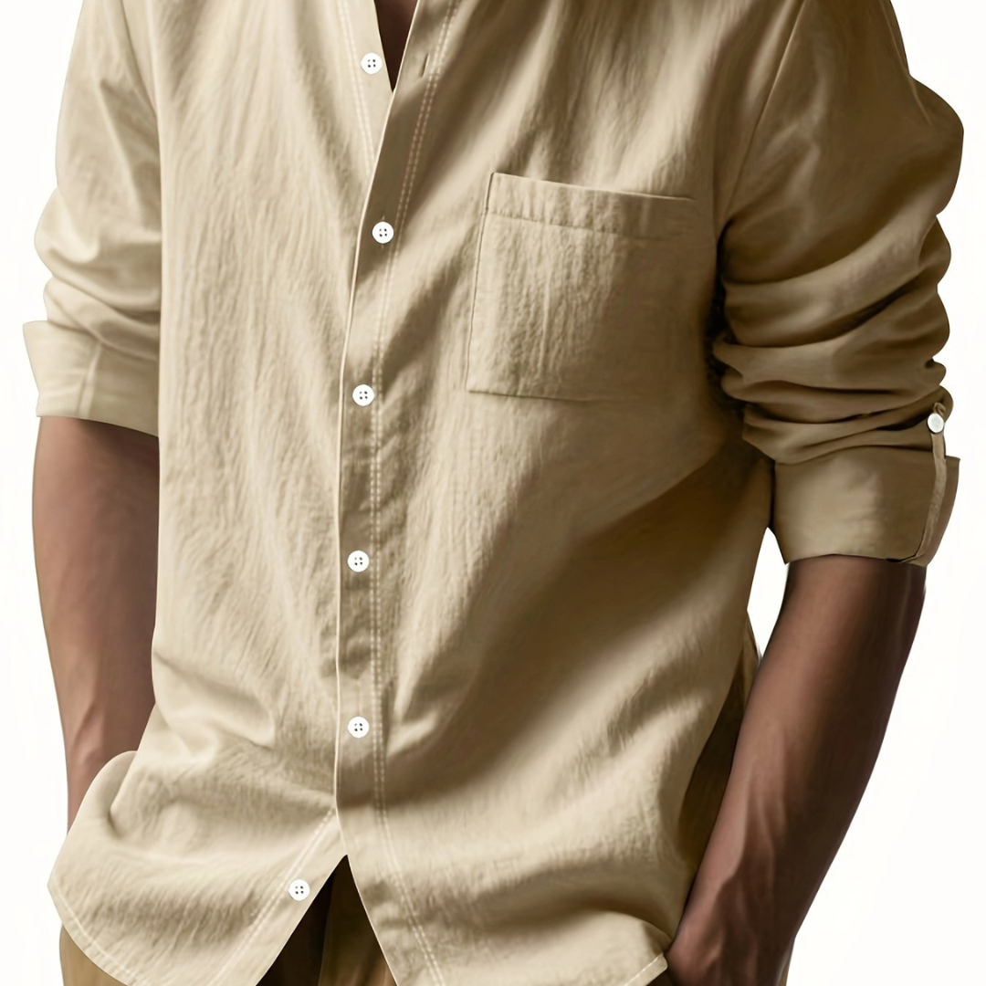 Atelier Rivelle | Chemise Lin Homme Mi-Saison Col Montant Respirant Décontracté