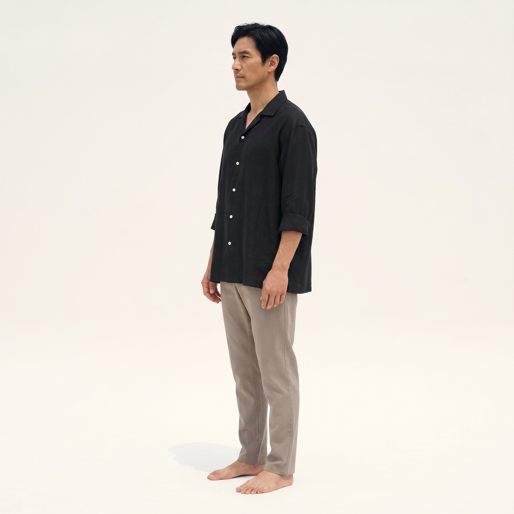 Atelier Rivelle | Chemise Lin Homme Mi-Saison Col Montant Respirant Décontracté