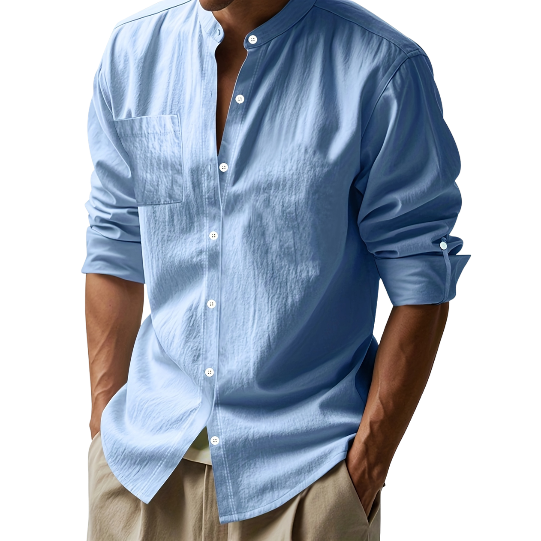Atelier Rivelle | Chemise Lin Homme Mi-Saison Col Montant Respirant Décontracté