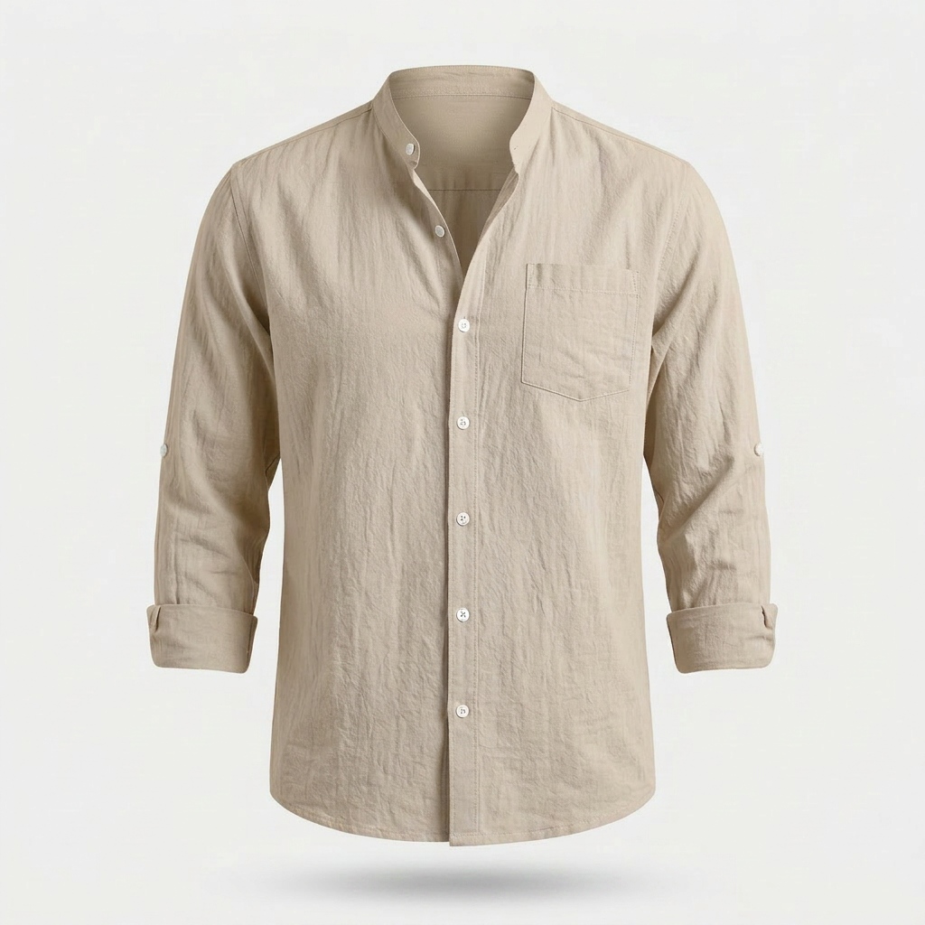 Atelier Rivelle | Chemise Lin Homme Mi-Saison Col Montant Respirant Décontracté