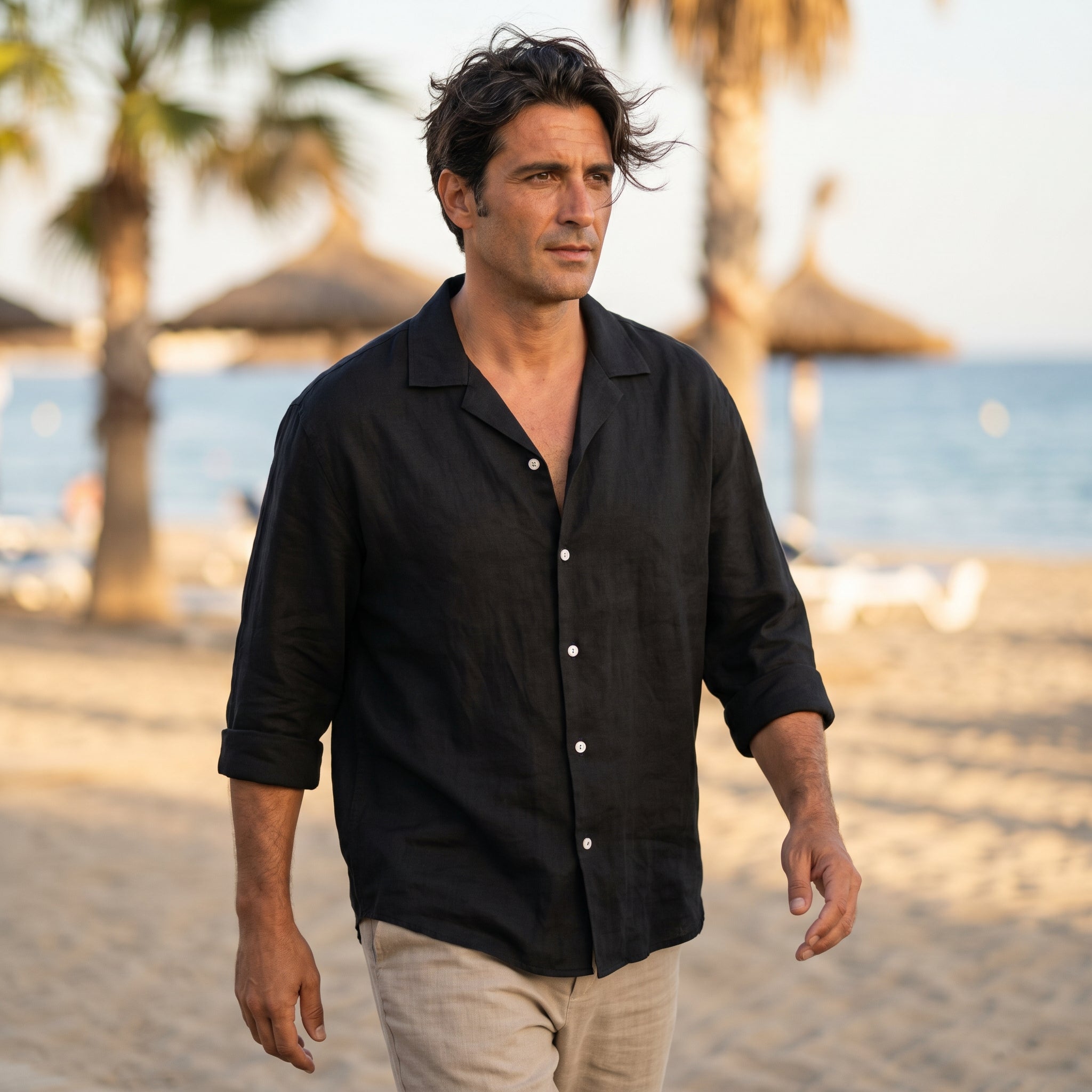 Atelier Rivelle | Chemise Lin Homme Mi-Saison Col Montant Respirant Décontracté