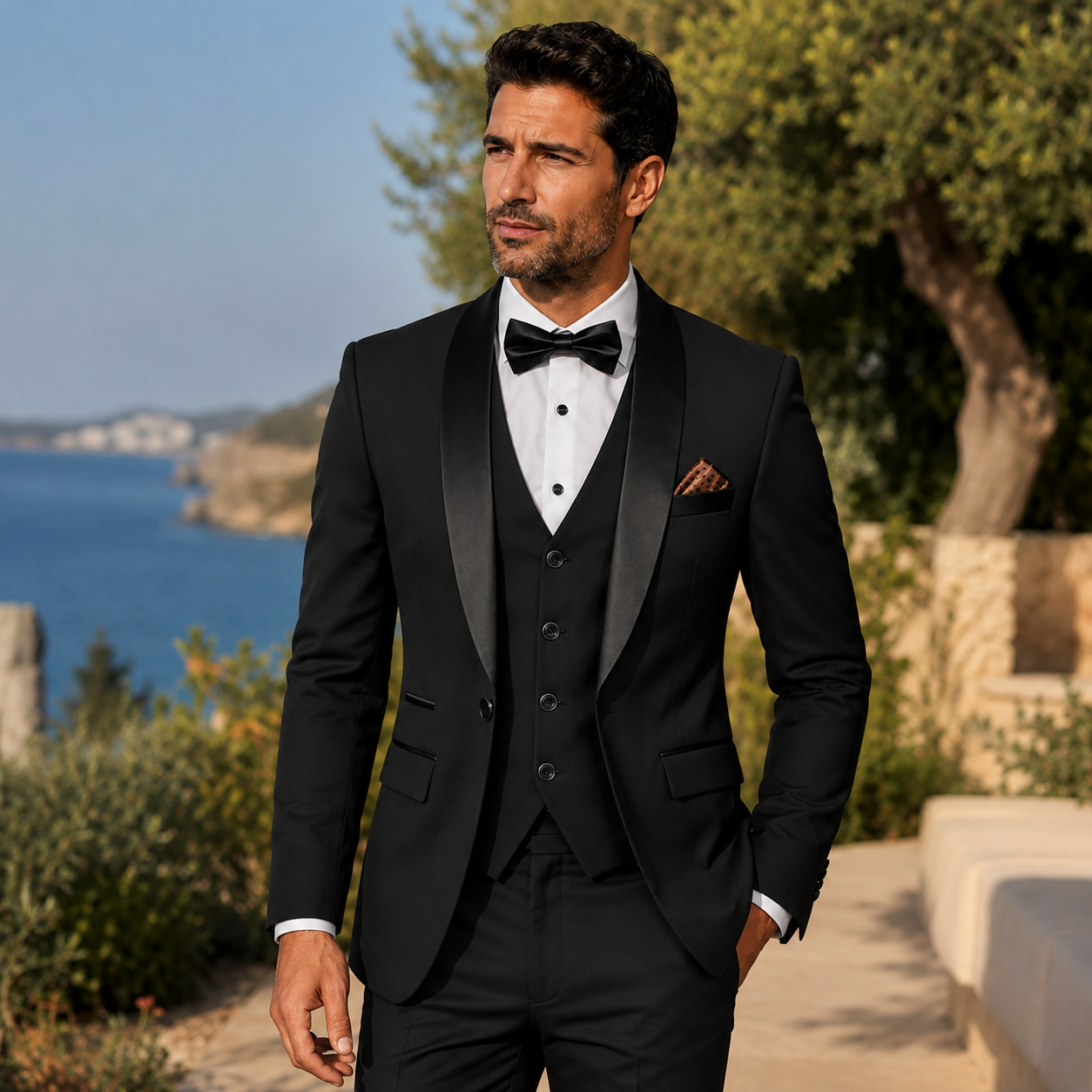 Atelier Rivelle | Costume Homme 3 Pièces Blazer Gilet Pantalon Élégant Mariage Noir