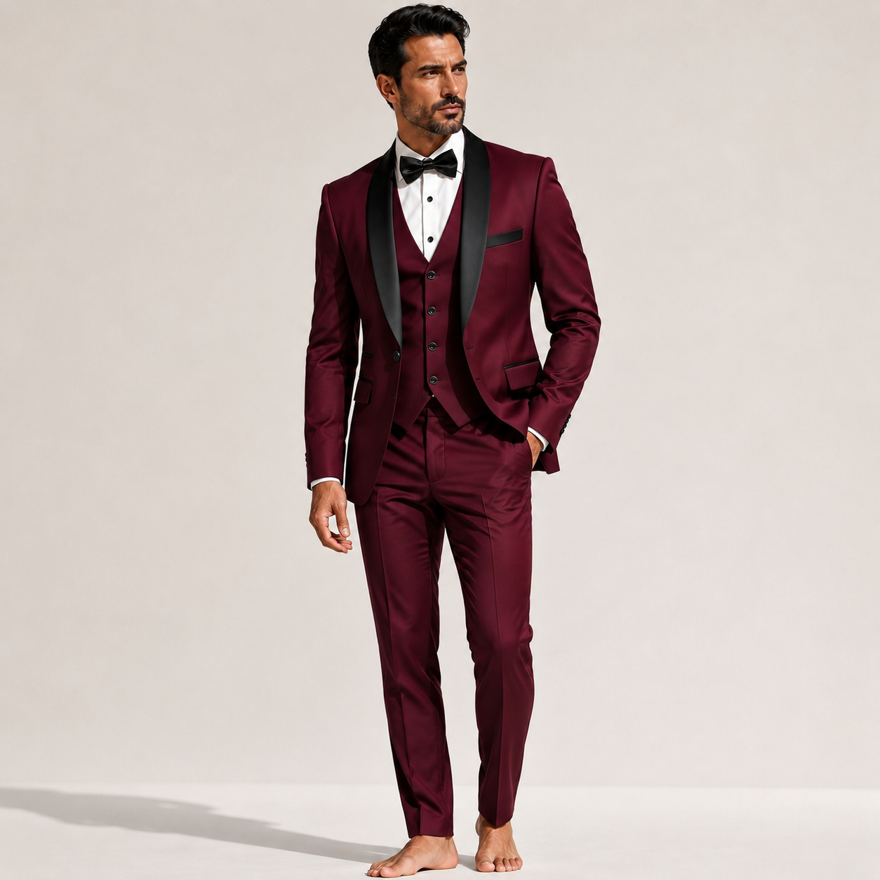 Atelier Rivelle | Costume Homme 3 Pièces Blazer Gilet Pantalon Élégant Mariage Bordeaux