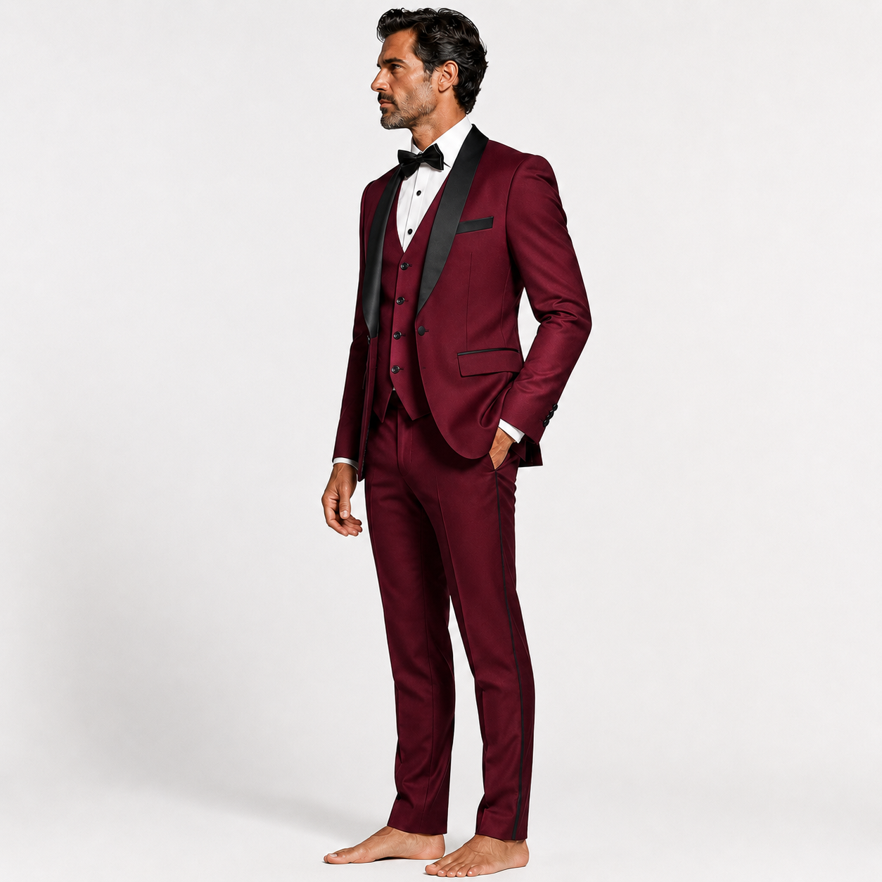 Atelier Rivelle | Costume Homme 3 Pièces Blazer Gilet Pantalon Élégant Mariage Bordeaux
