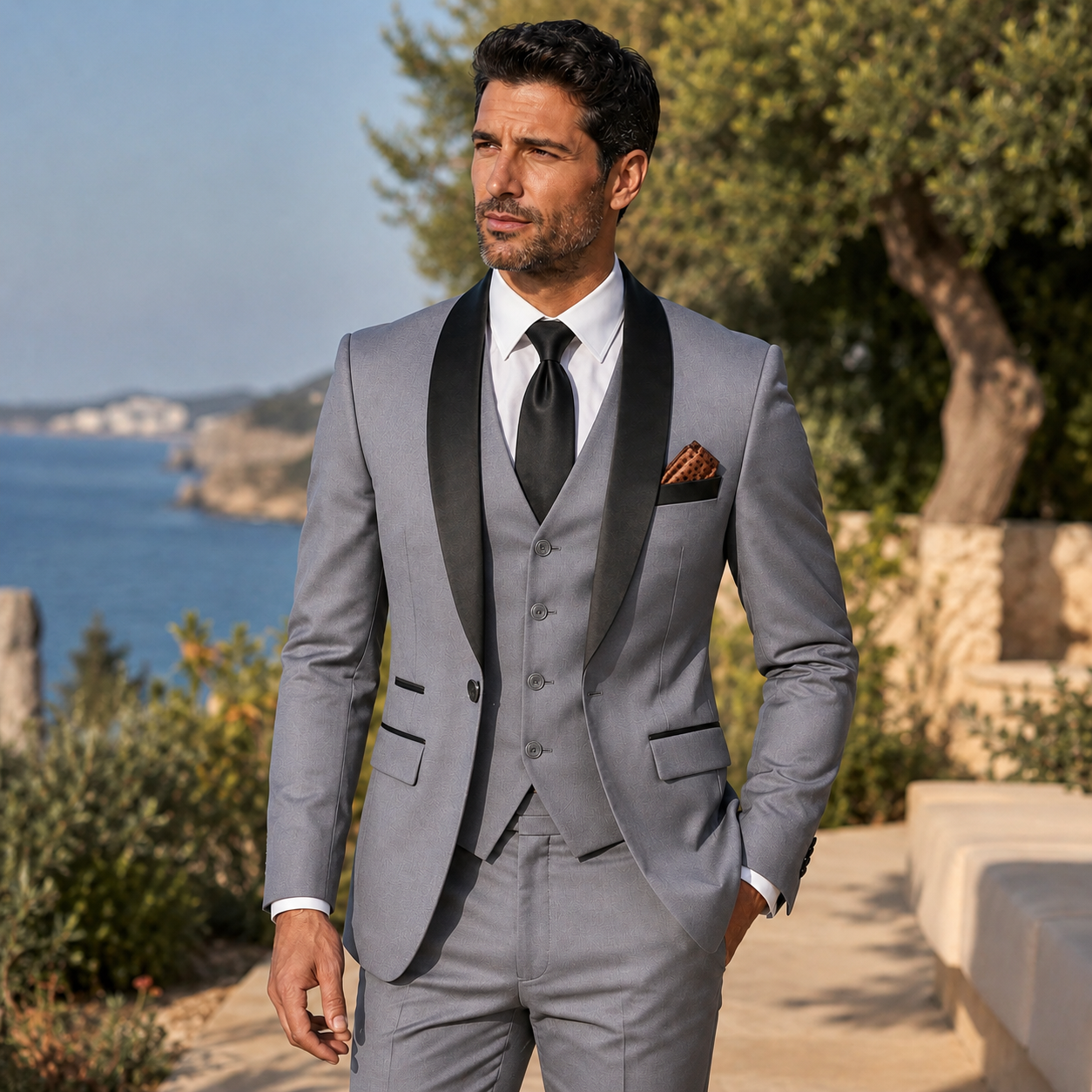 Atelier Rivelle | Costume Homme 3 Pièces Blazer Gilet Pantalon Élégant Mariage Gris