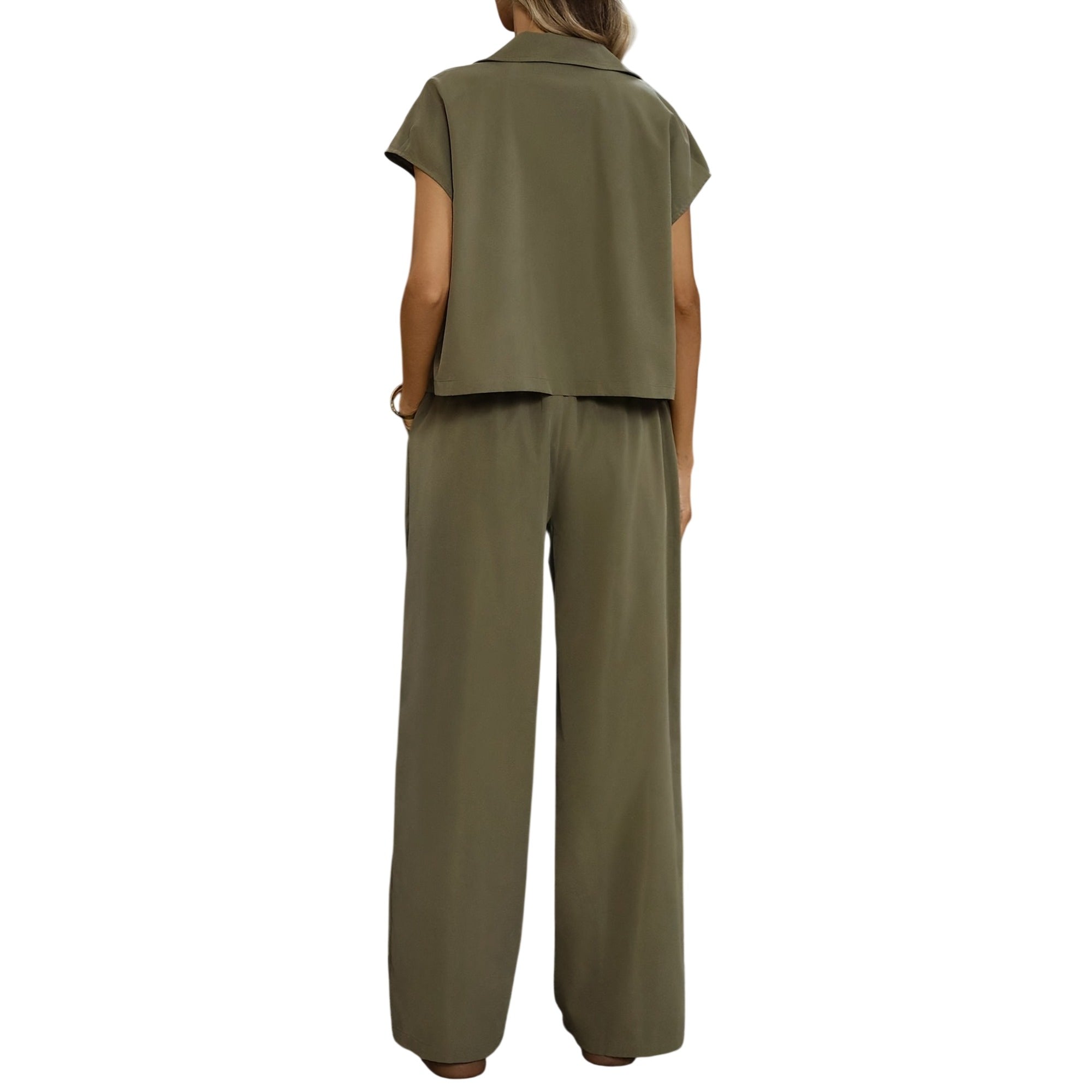 Atelier Rivelle | Ensemble Femme Été Élégant Décontracté Boutonné Poches Vert