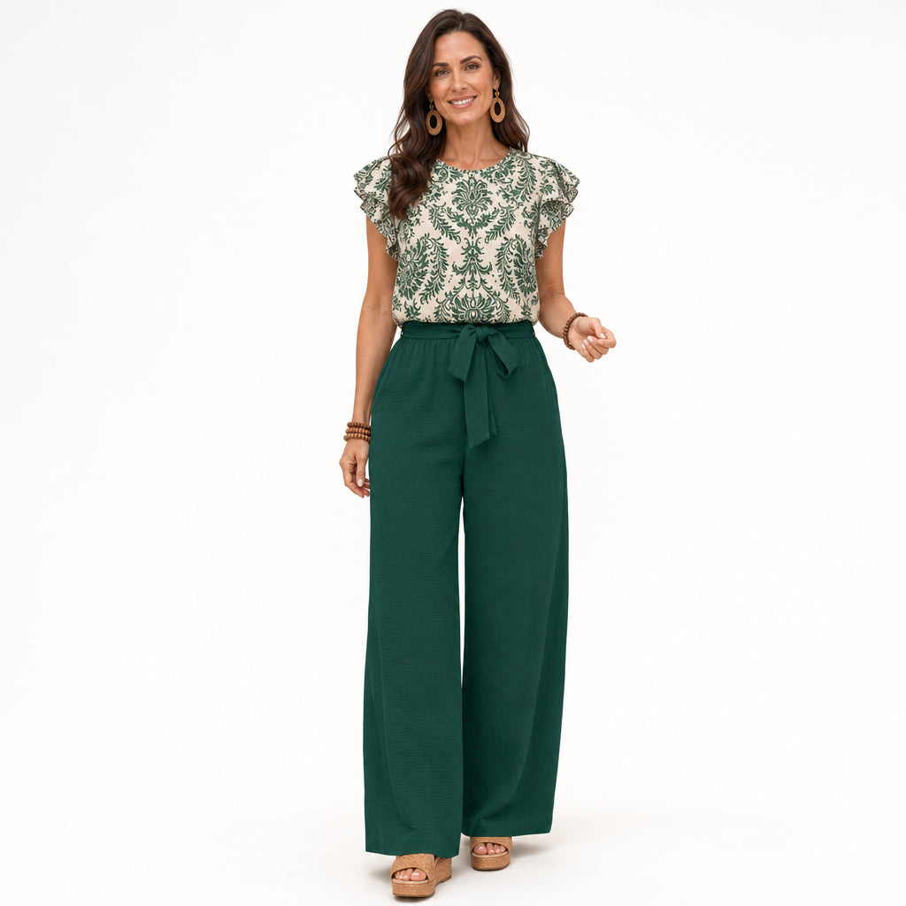 Atelier Rivelle | Ensemble Femme Été Élégant Fluide Col V Manches Papillon Rose