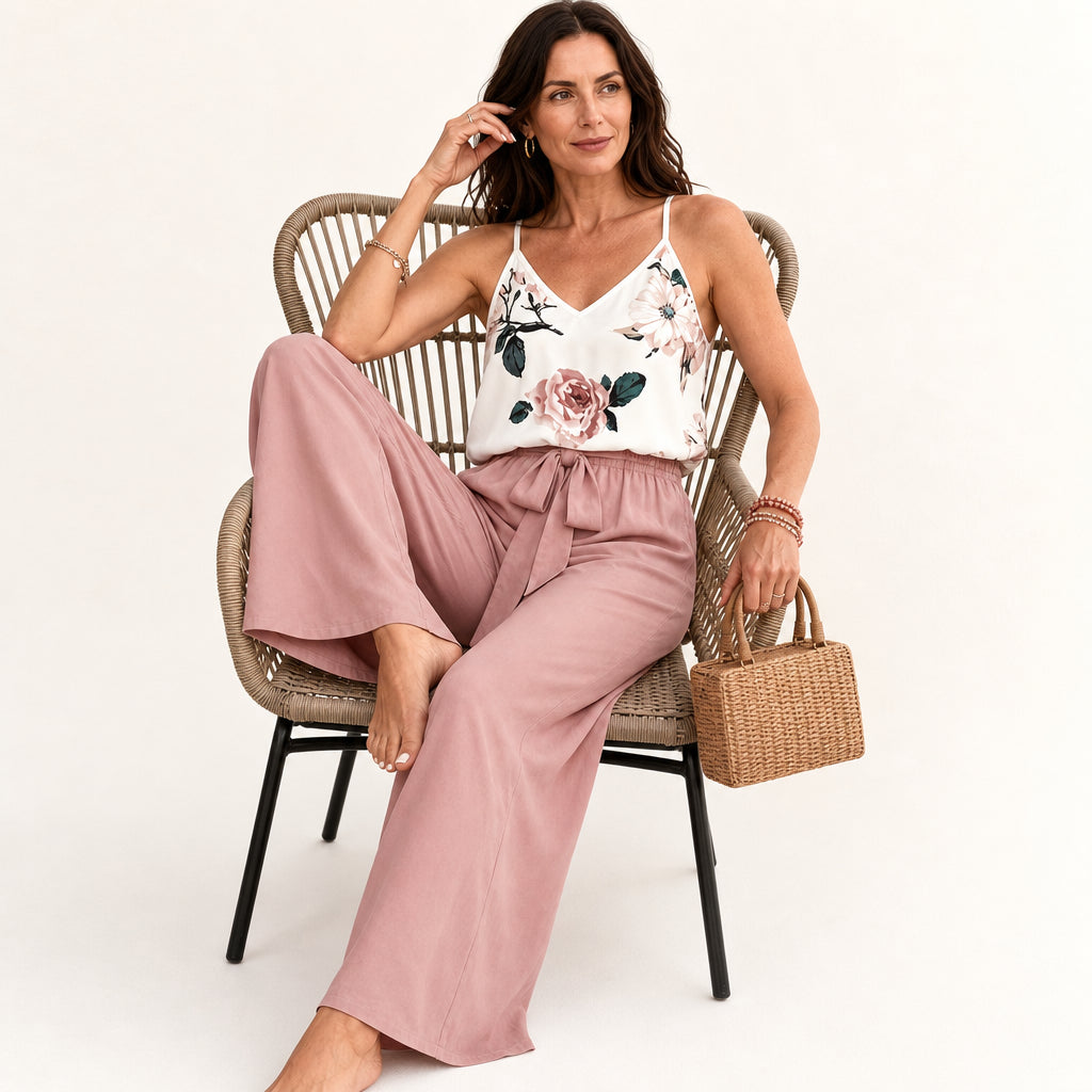 Atelier Rivelle | Ensemble Femme Été Élégant Fluide Imprimé Ceinture Nœud Chic