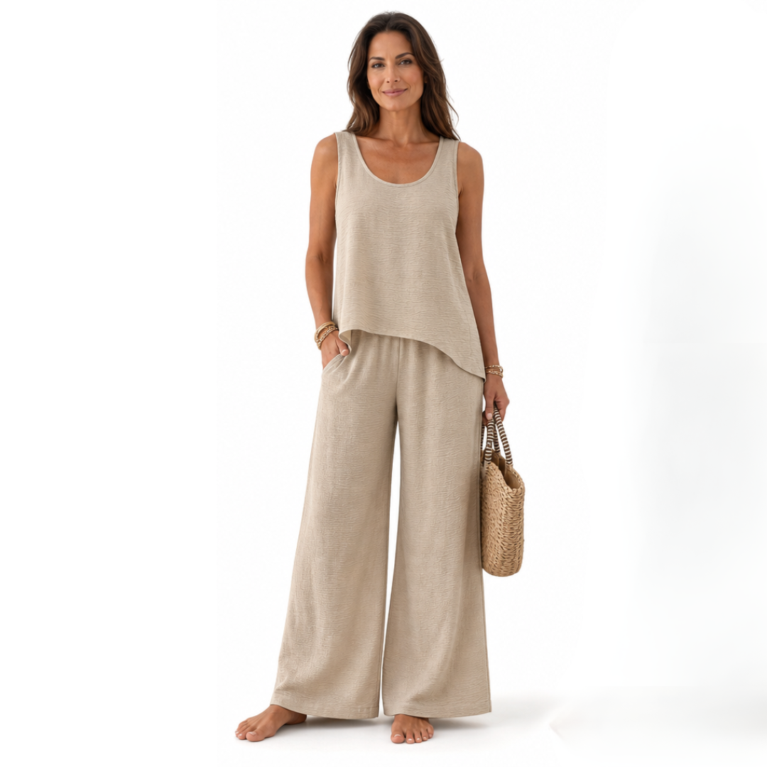 Atelier Rivelle | Ensemble Femme Été Élégant Fluide Sans Manches Poches Chic