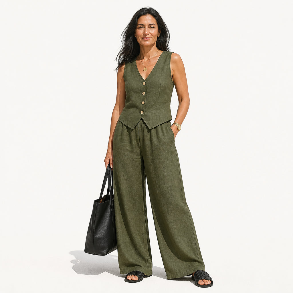 Atelier Rivelle | Ensemble Femme Été Gilet Pantalon Fluide Léger Élégant
