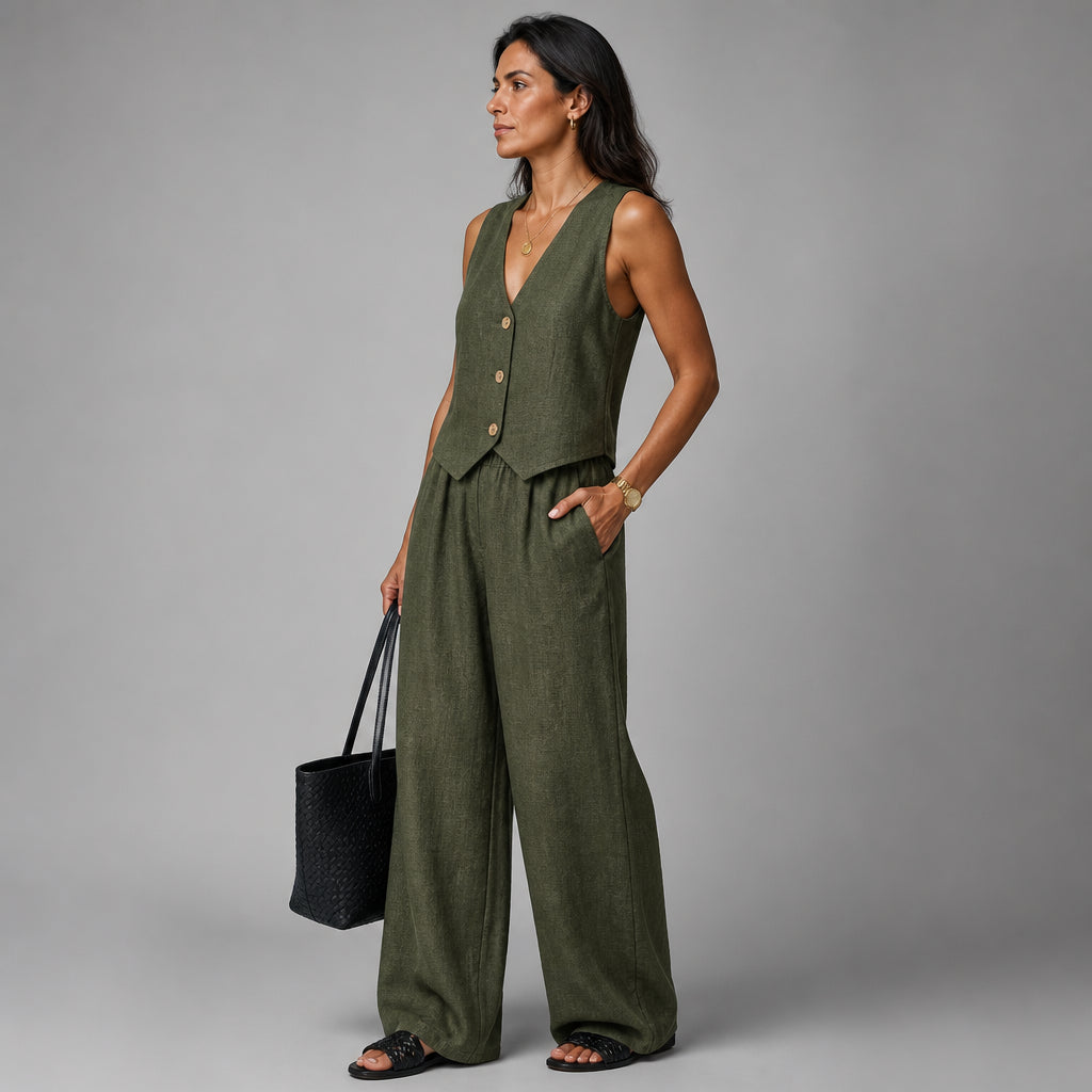 Atelier Rivelle | Ensemble Femme Été Gilet Pantalon Fluide Léger Élégant