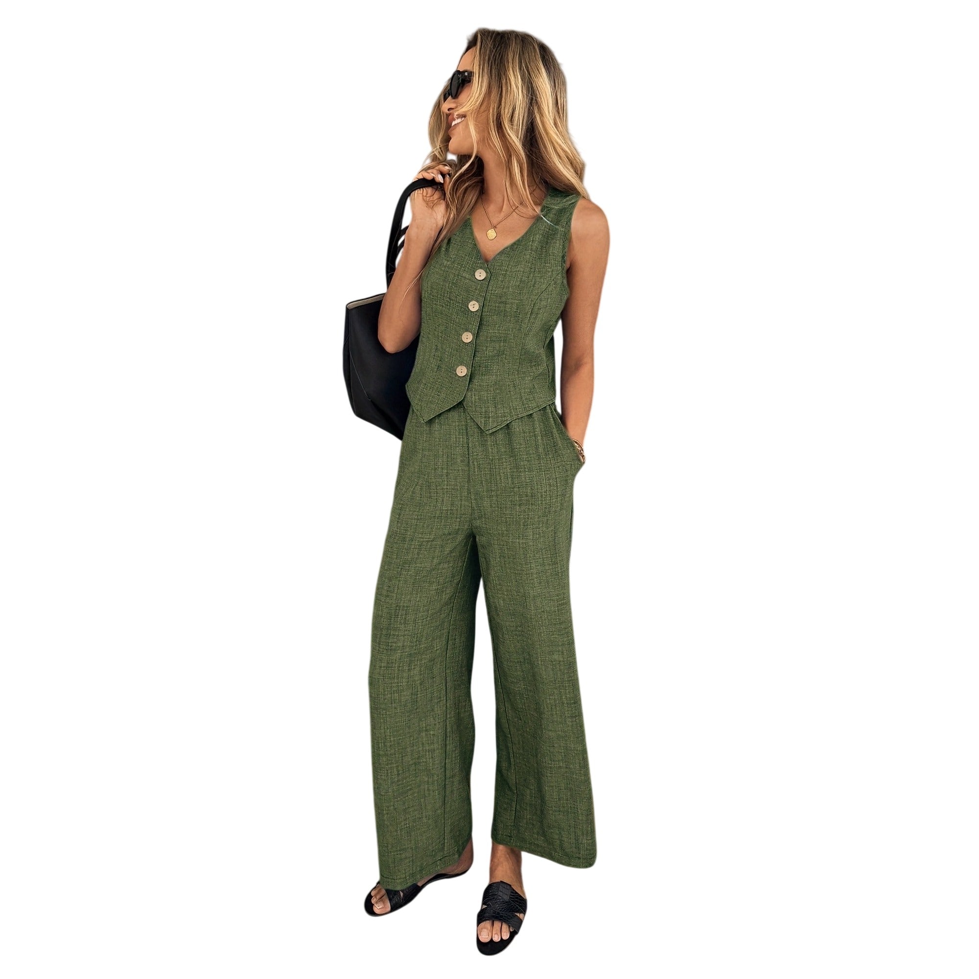 Atelier Rivelle | Ensemble Femme Été Gilet Pantalon Fluide Léger Élégant