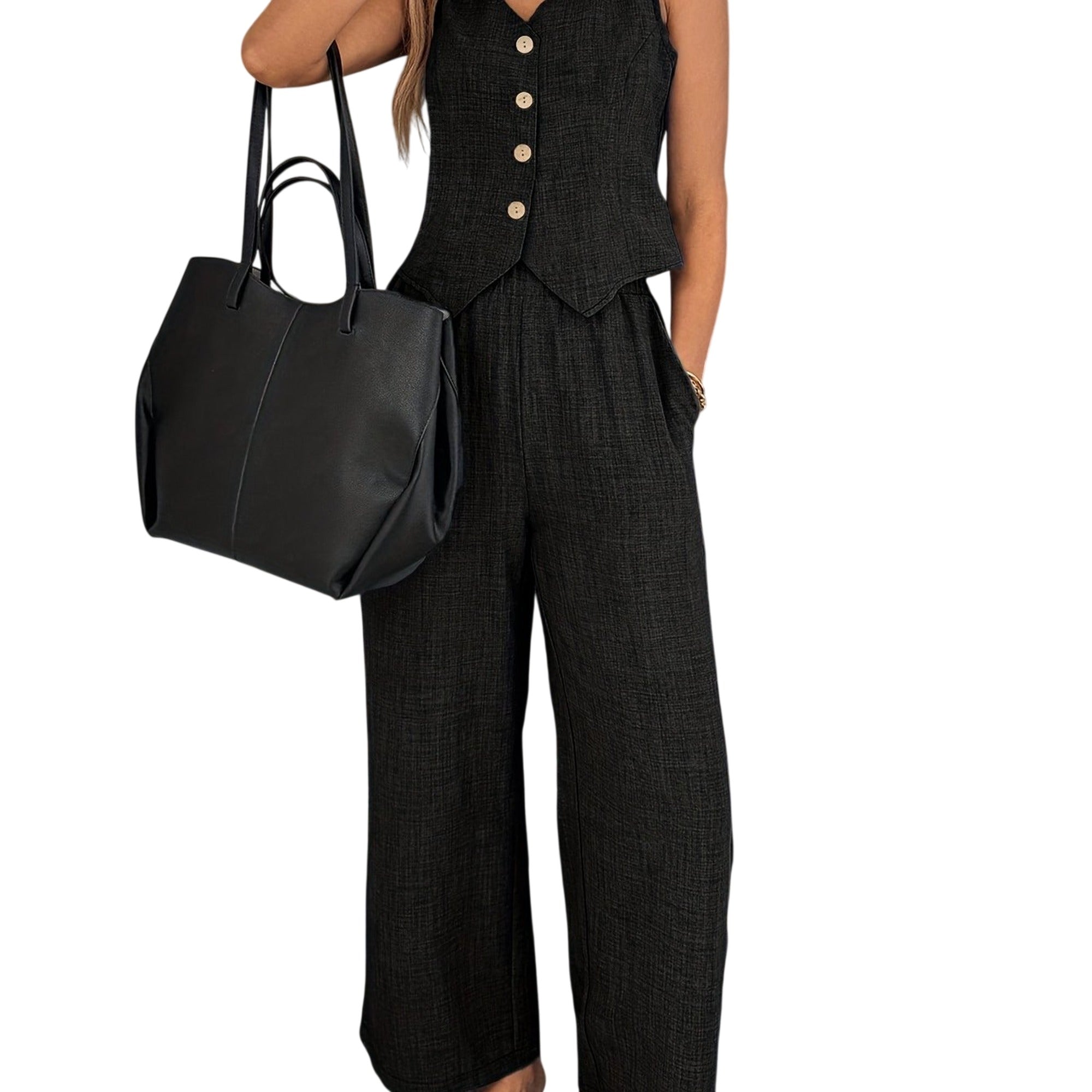 Atelier Rivelle | Ensemble Femme Été Gilet Pantalon Fluide Léger Élégant