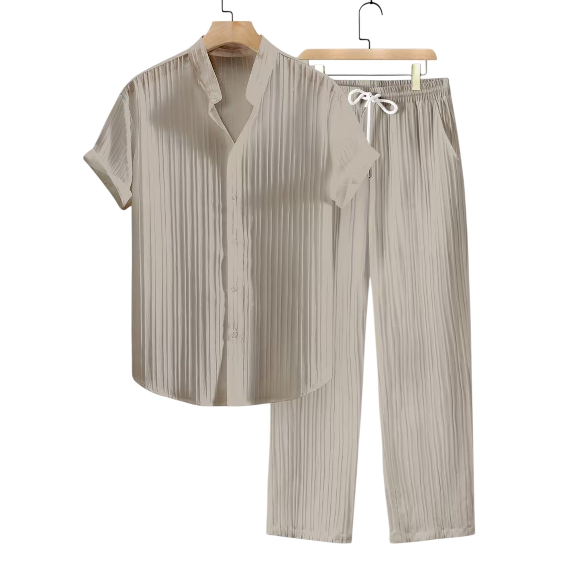 Atelier Rivelle | Ensemble Homme Été Chemise Col Montant Pantalon Cordon Léger