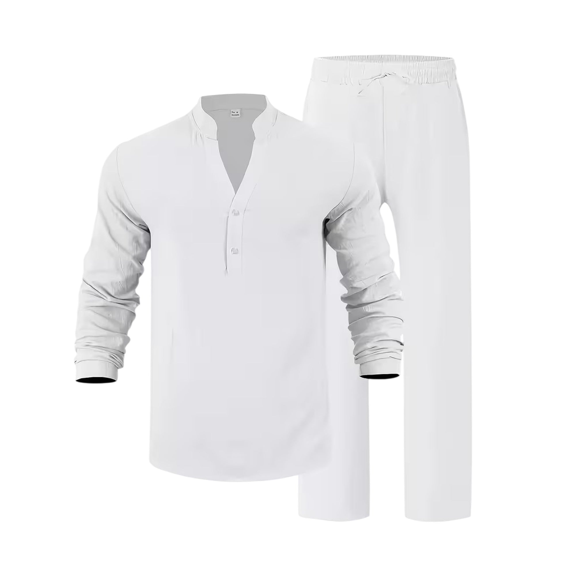 Atelier Rivelle | Ensemble Lin Homme Ample Col V Manches Longues Ceinture Décontracté