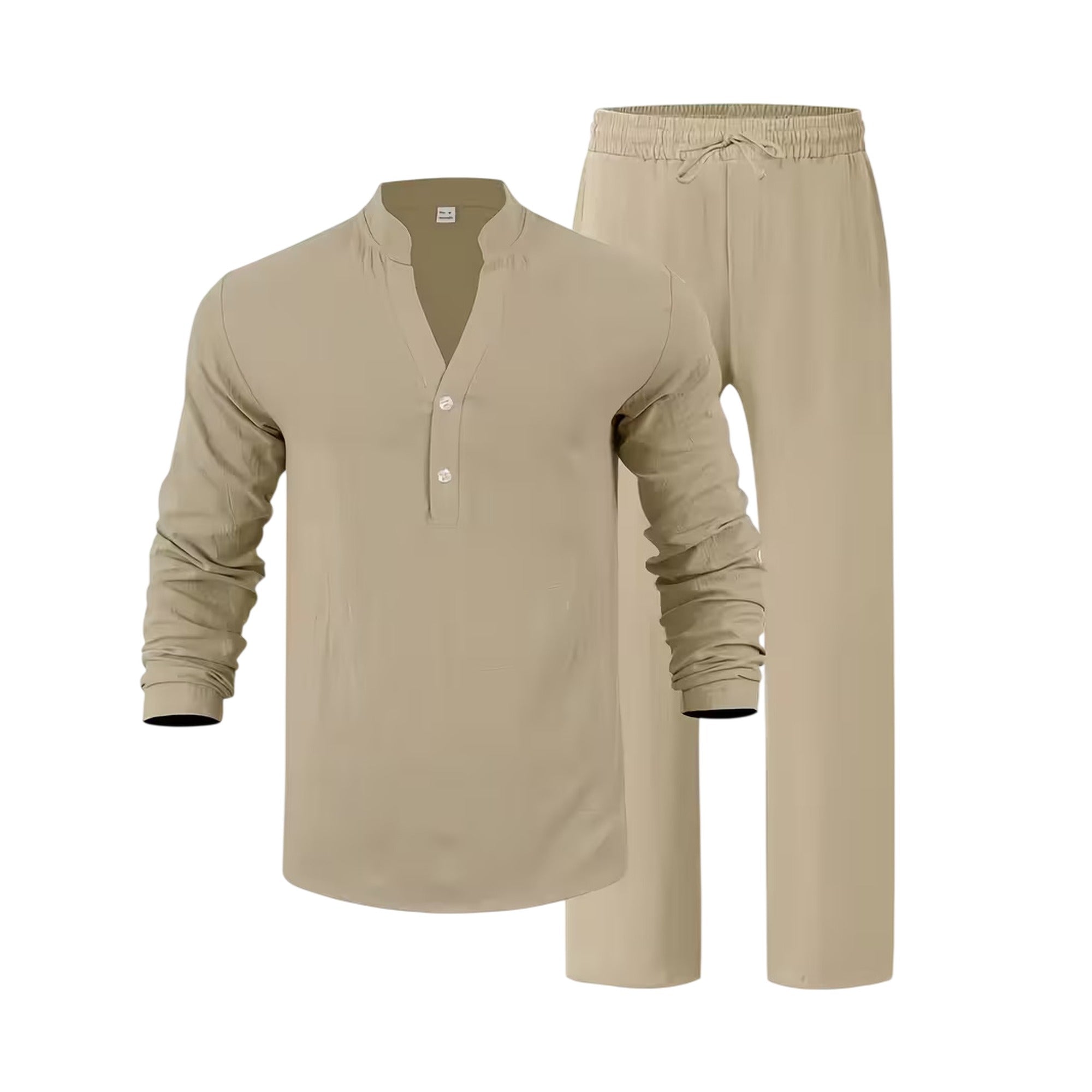 Atelier Rivelle | Ensemble Lin Homme Ample Col V Manches Longues Ceinture Décontracté