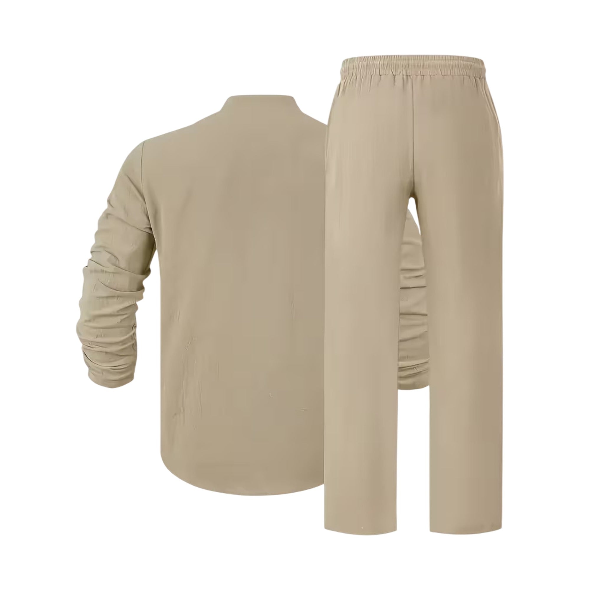 Atelier Rivelle | Ensemble Lin Homme Ample Col V Manches Longues Ceinture Décontracté