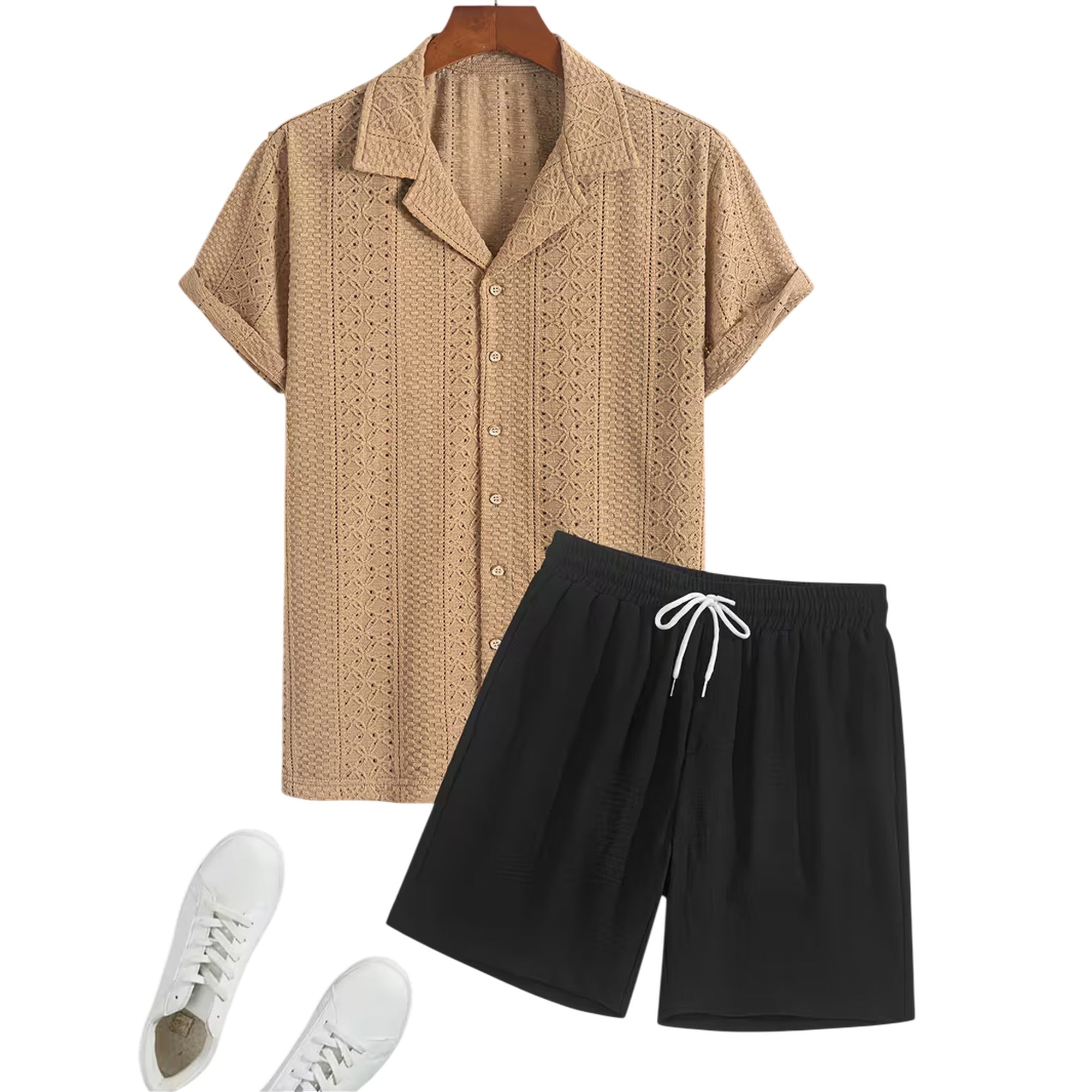 Atelier Rivelle | Ensemble Lin Homme Été Chemise Col Cubain Short Décontracté