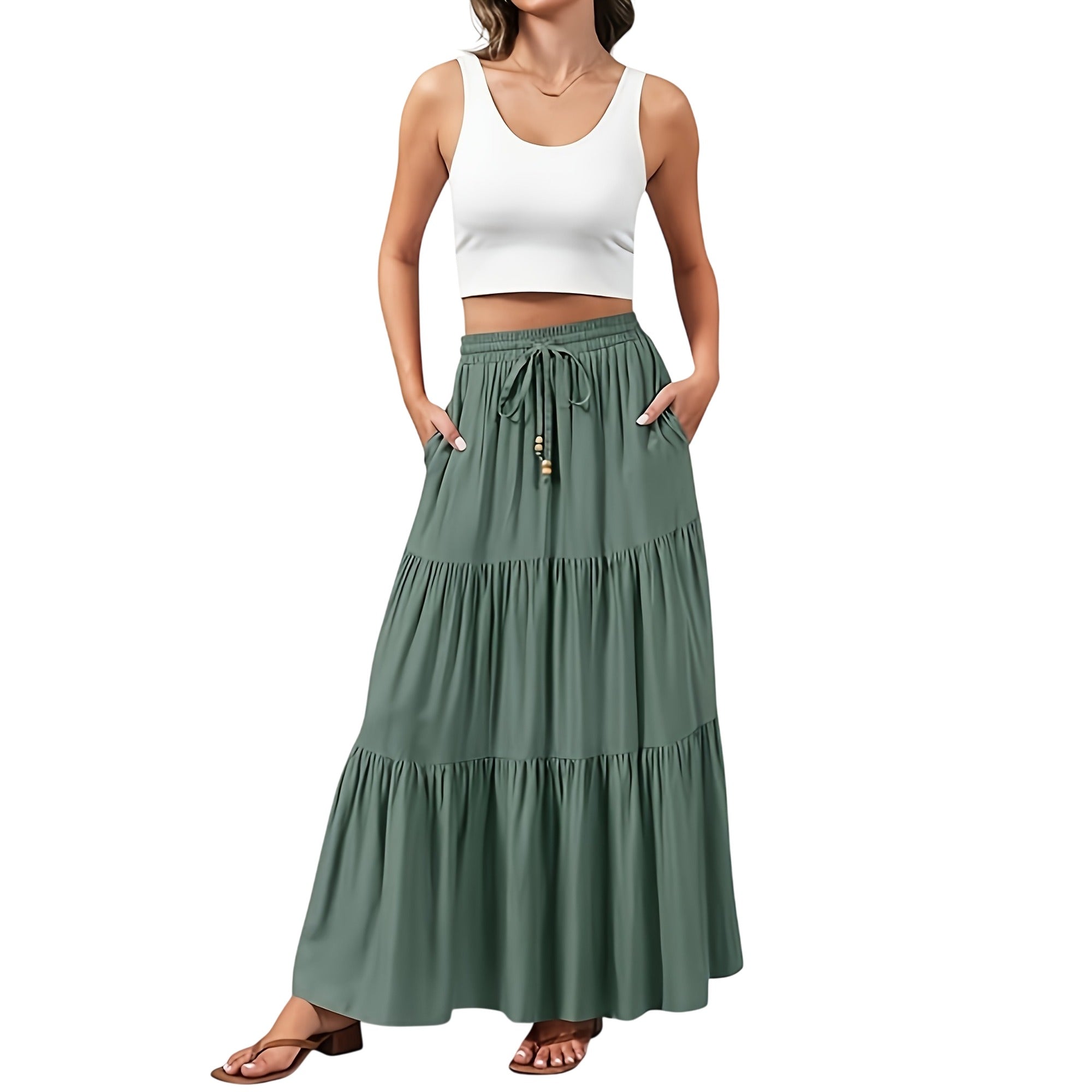 Atelier Rivelle | Jupe Longue Plissée Femme Été Fluide Taille Haute Ceinture