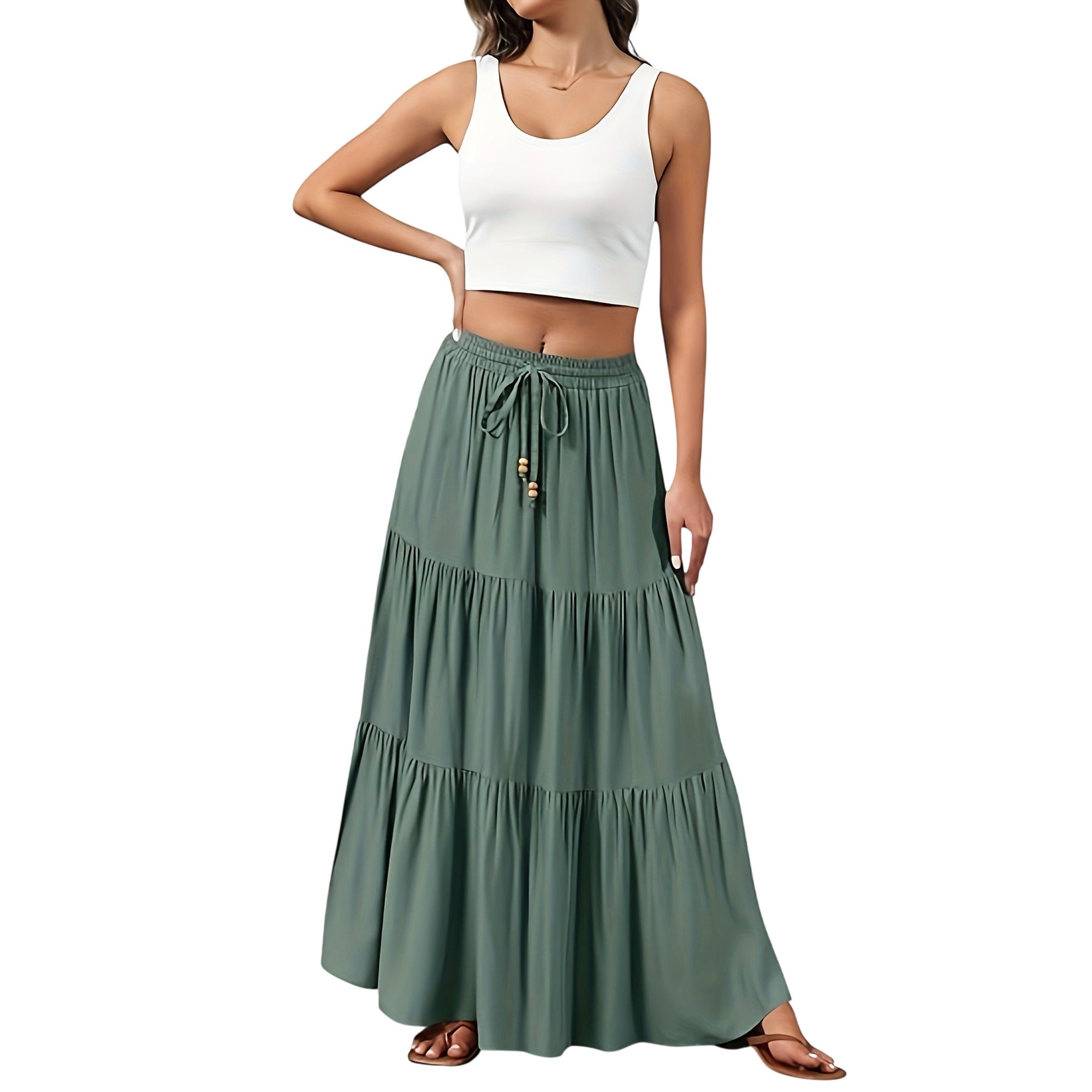 Atelier Rivelle | Jupe Longue Plissée Femme Été Fluide Taille Haute Ceinture