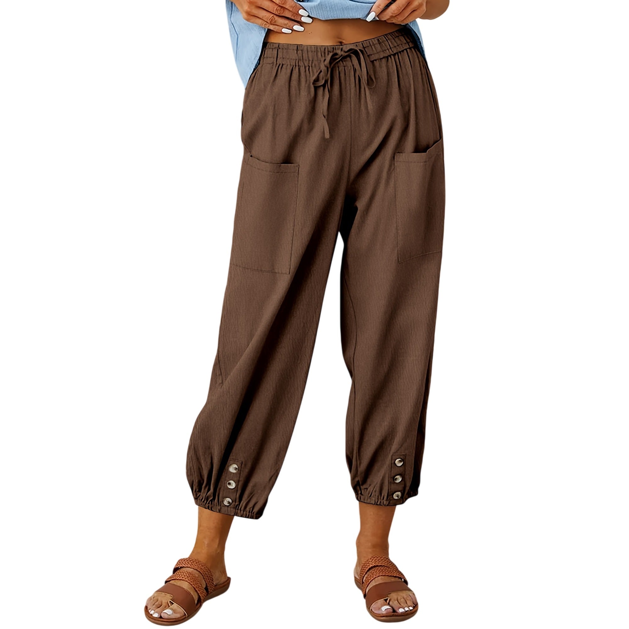 Atelier Rivelle | Pantalon Capri Femme Été Ample Léger Taille Coulissante