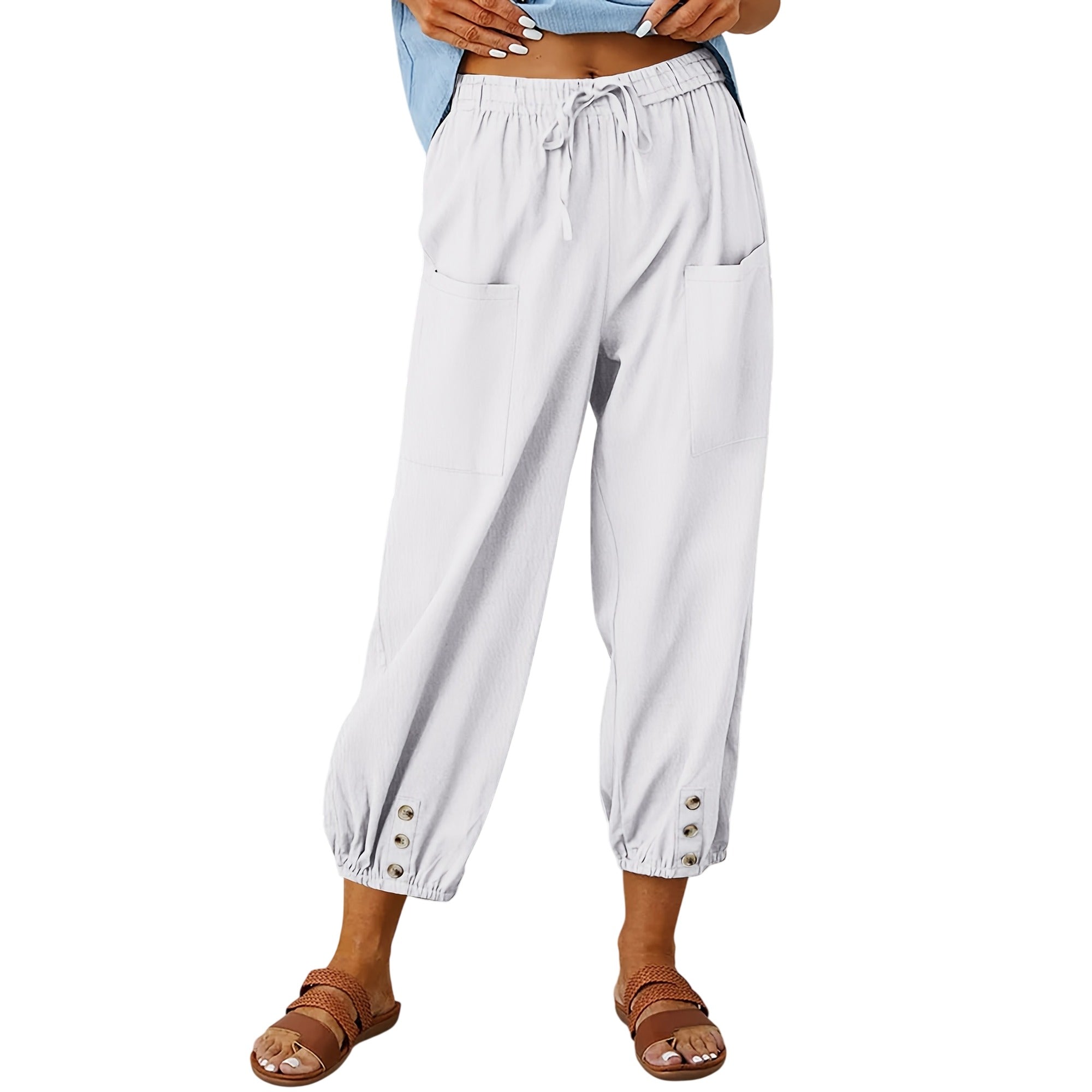 Atelier Rivelle | Pantalon Capri Femme Été Ample Léger Taille Coulissante