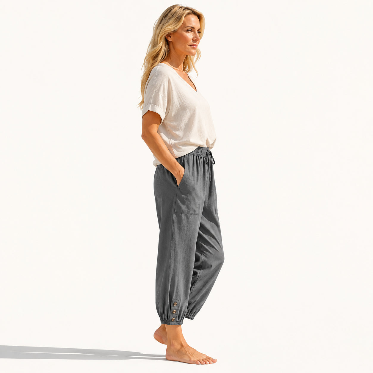Atelier Rivelle | Pantalon Capri Femme Été Ample Léger Taille Coulissante