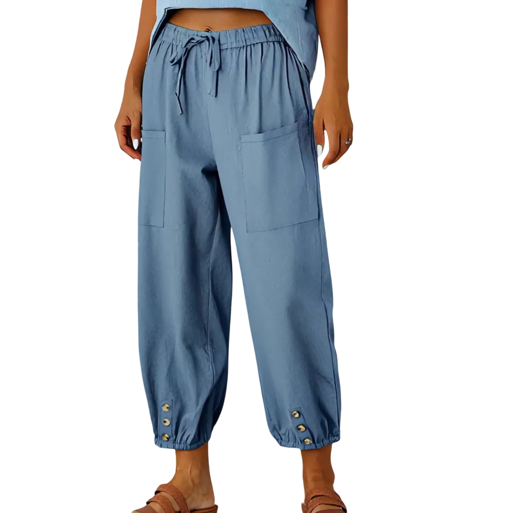 Atelier Rivelle | Pantalon Capri Femme Été Ample Léger Taille Coulissante