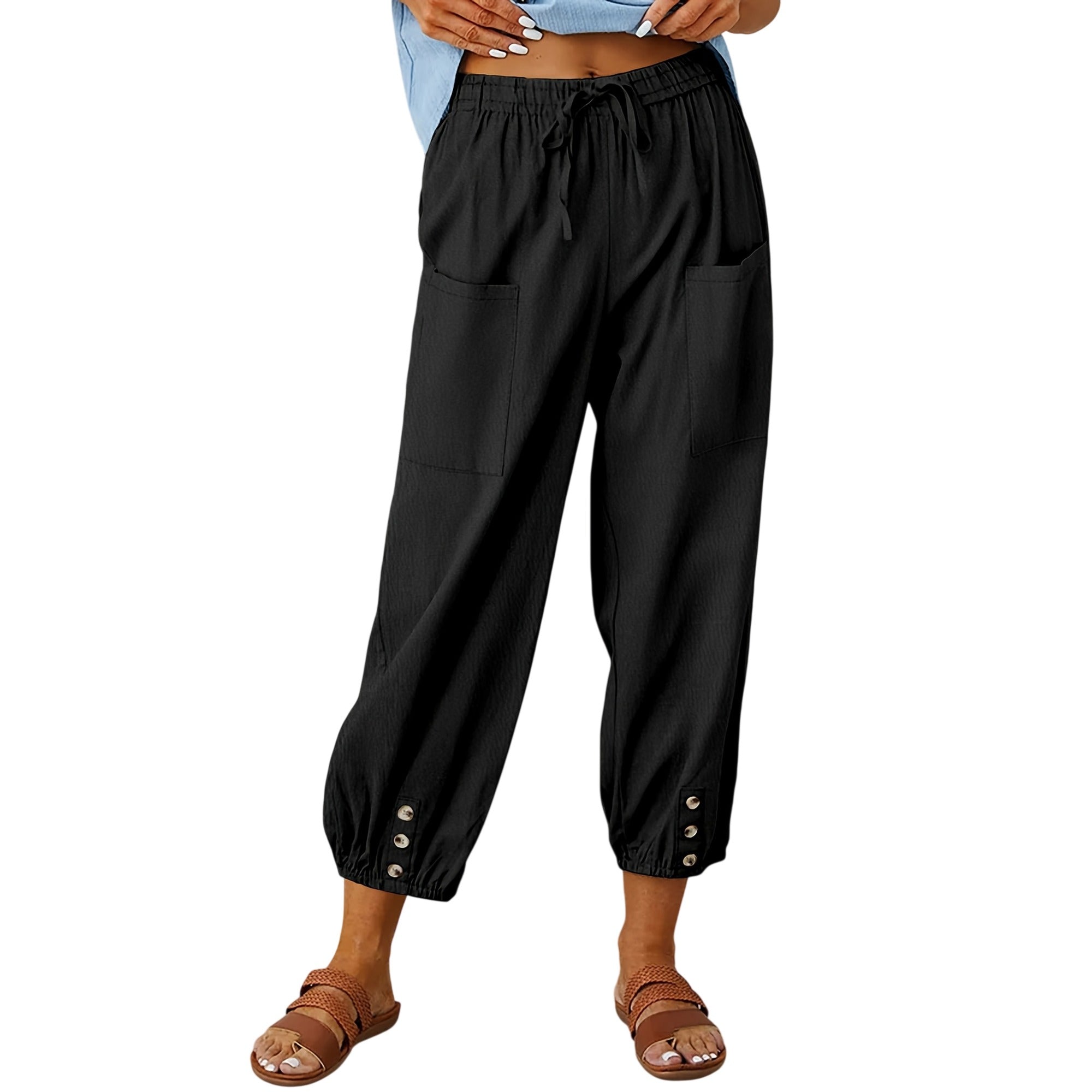 Atelier Rivelle | Pantalon Capri Femme Été Ample Léger Taille Coulissante