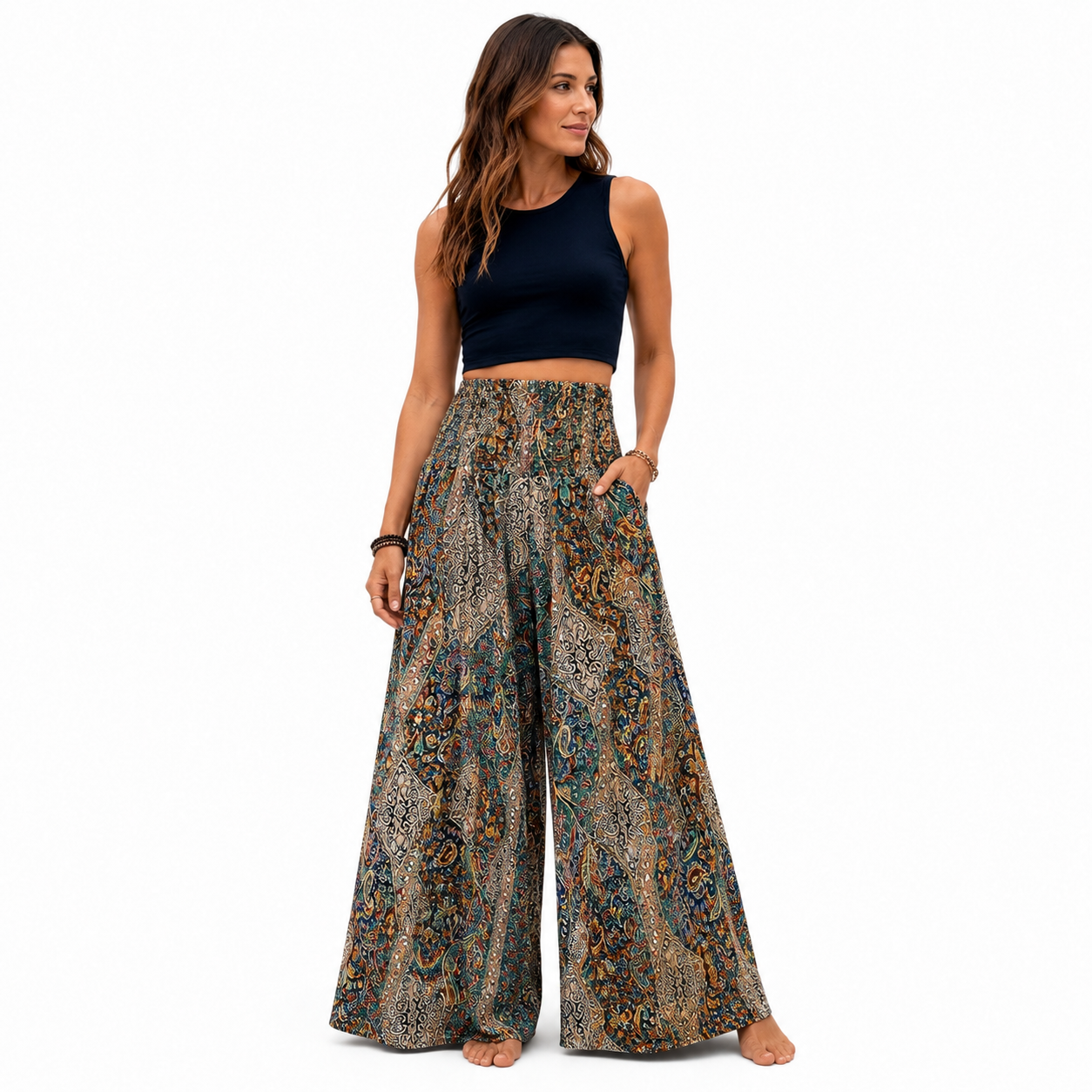 Atelier Rivelle | Pantalon Femme Bohème Taille Haute Élastique Fluide