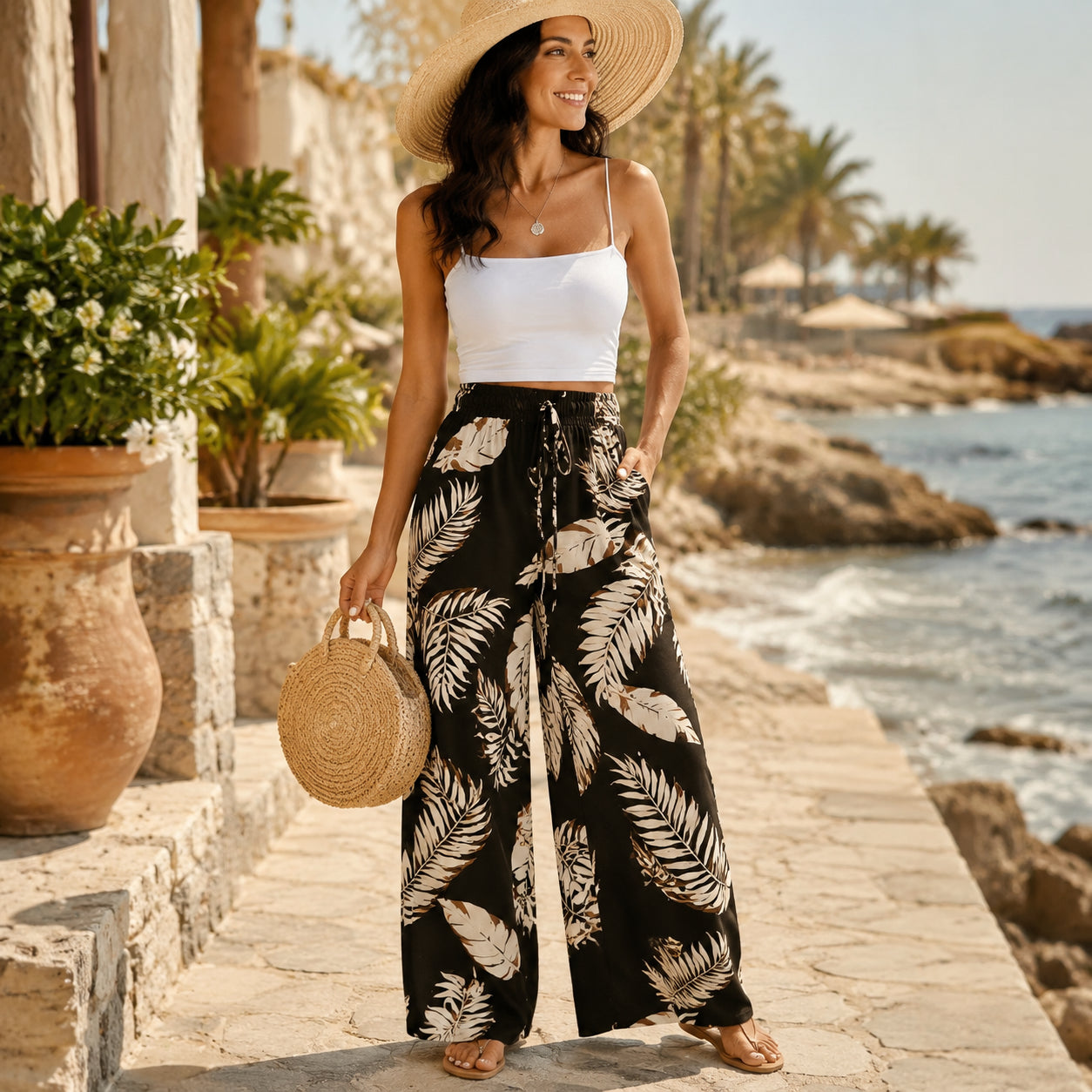 Atelier Rivelle | Pantalon Large Femme Fluide Imprimé Floral Chic