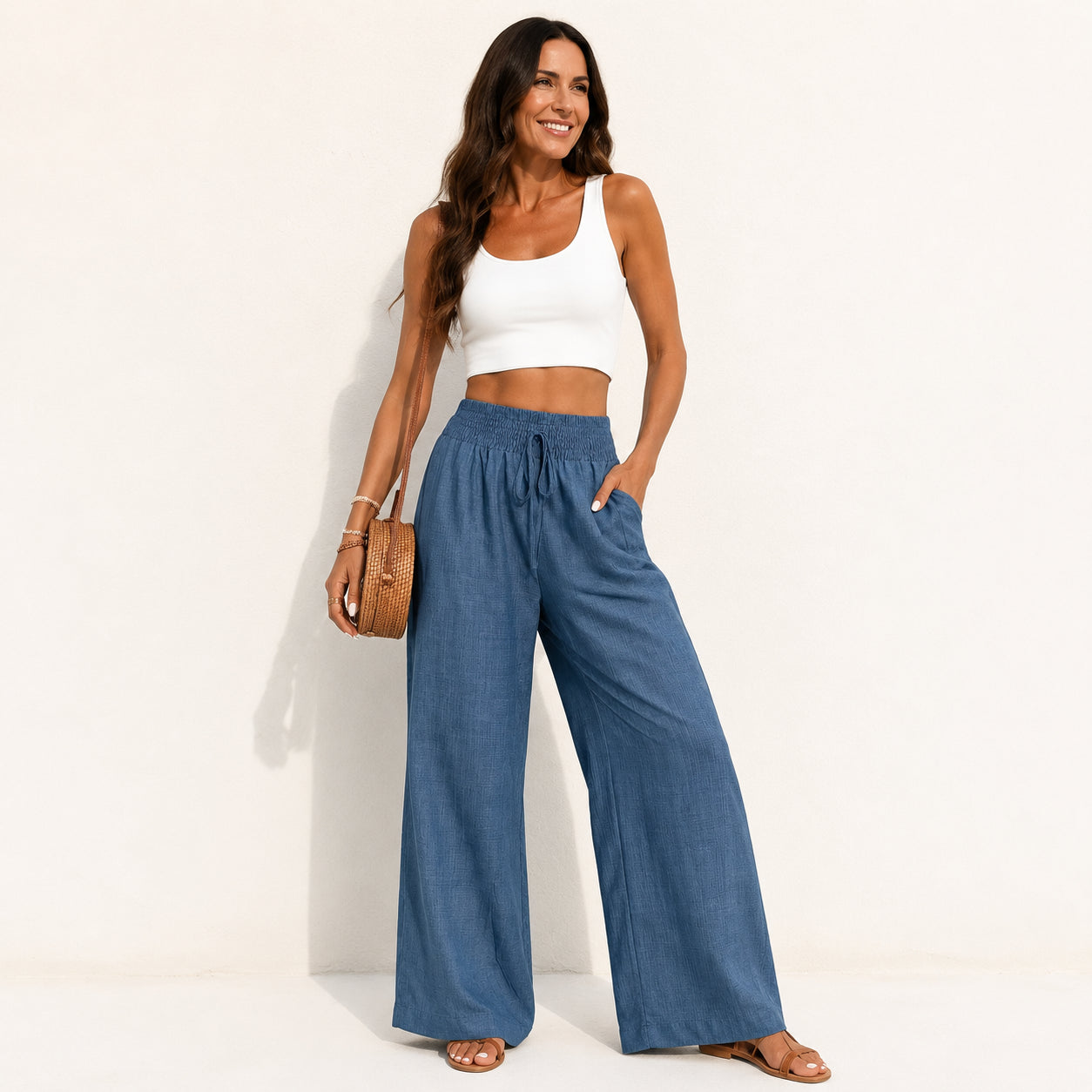 Atelier Rivelle | Pantalon Large Femme Fluide Taille Froncée Élégant Confort