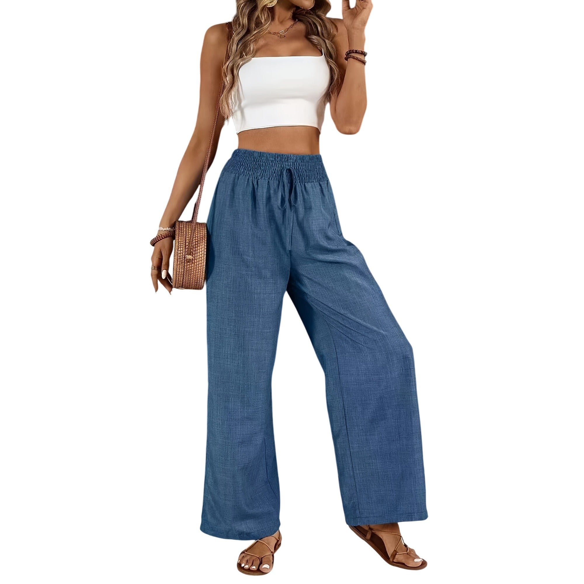 Atelier Rivelle | Pantalon Large Femme Fluide Taille Froncée Élégant Confort