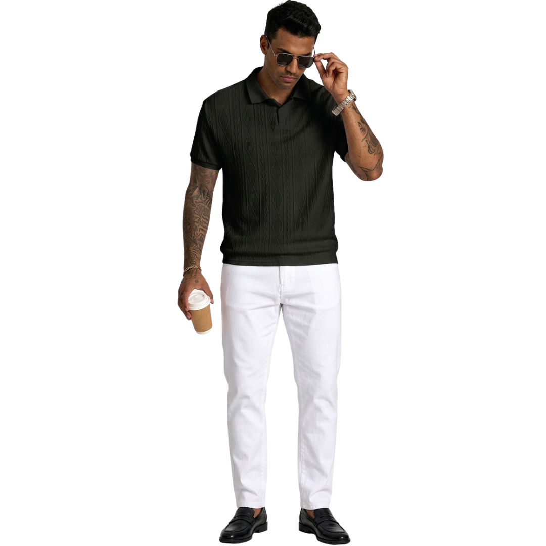 Atelier Rivelle | Polo Homme Été Jacquard Classique Manches Courtes Chic