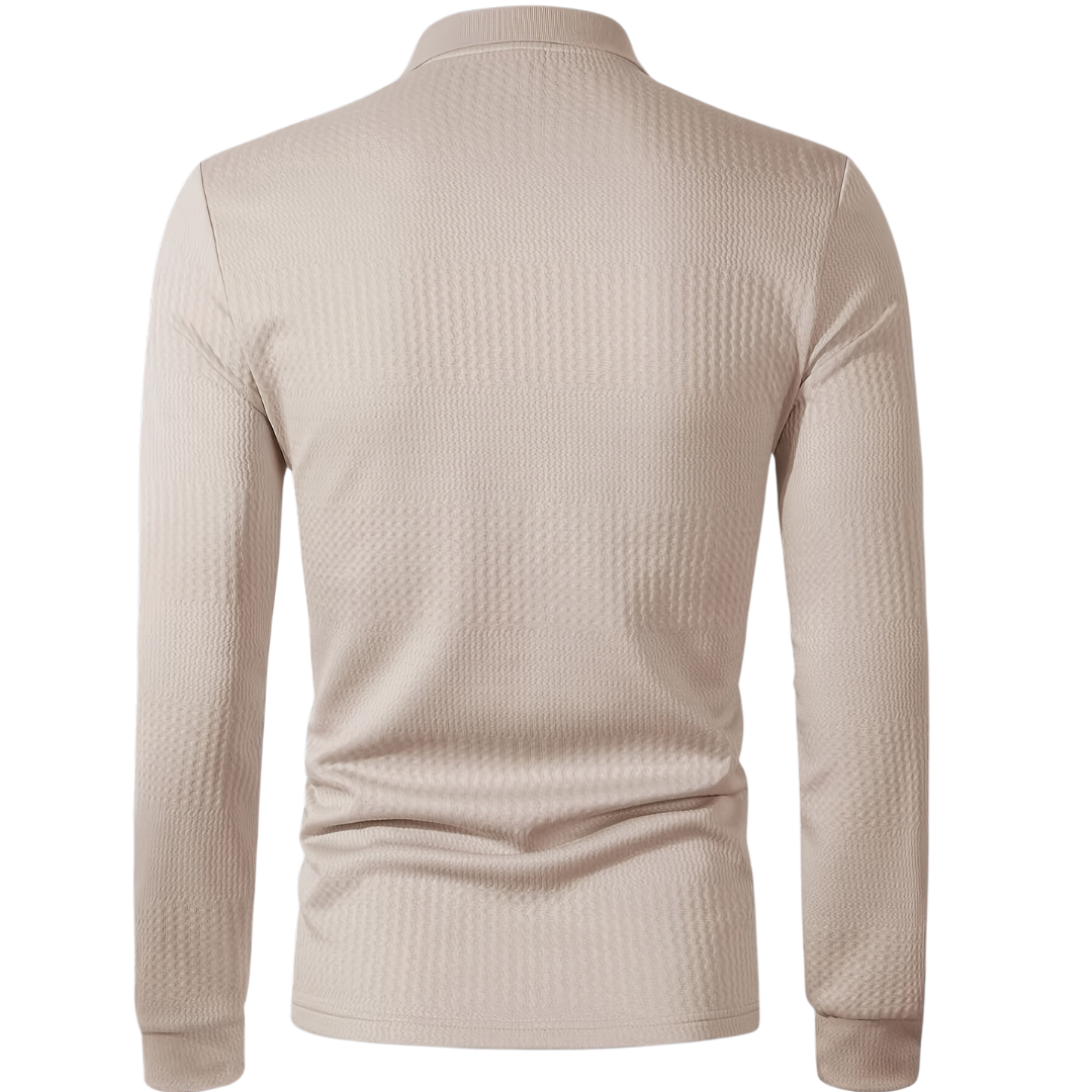 Atelier Rivelle | Polo Homme Jacquard Tissé Manches Longues Élégant Décontracté