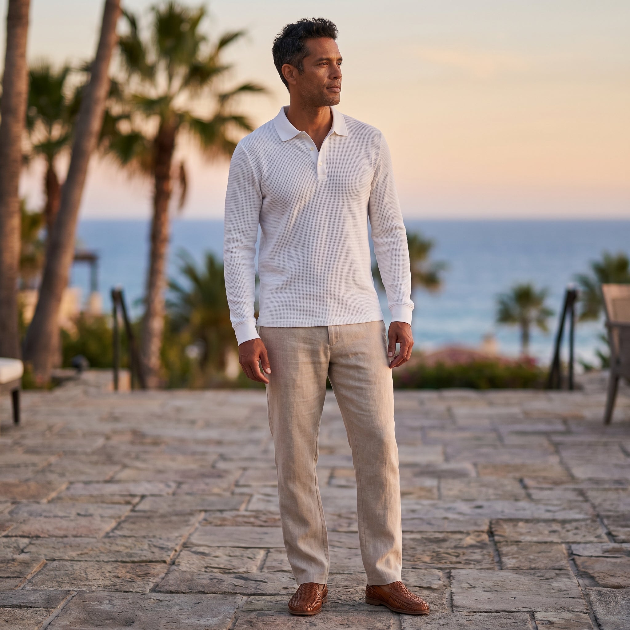 Atelier Rivelle | Polo Homme Jacquard Tissé Manches Longues Élégant Décontracté