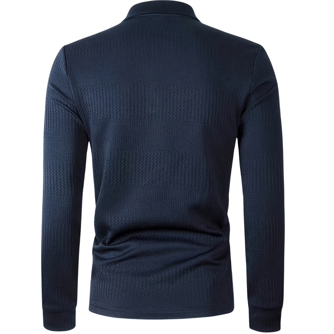 Atelier Rivelle | Polo Homme Jacquard Tissé Manches Longues Élégant Décontracté