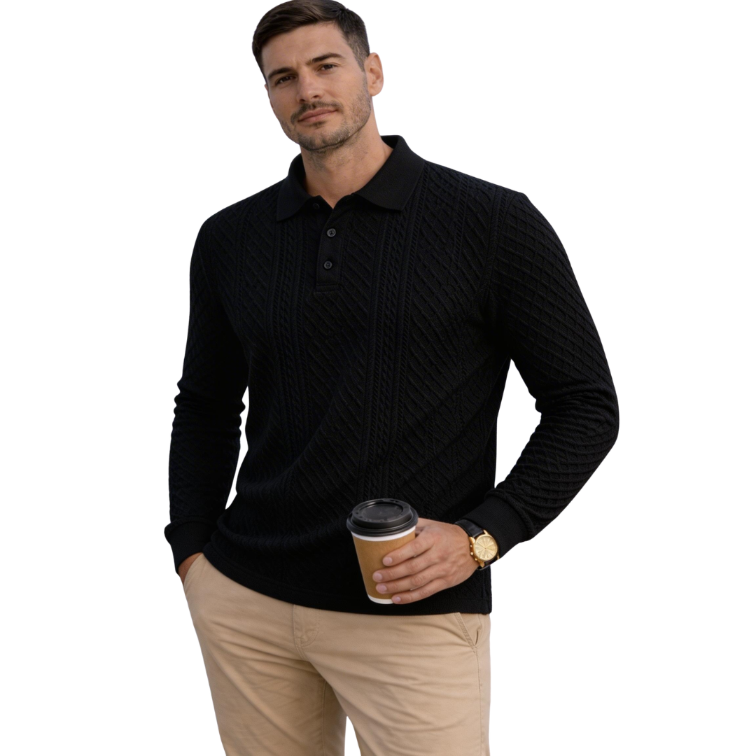 Atelier Rivelle | Polo Homme Manches Longues Jacquard Élégant Décontracté
