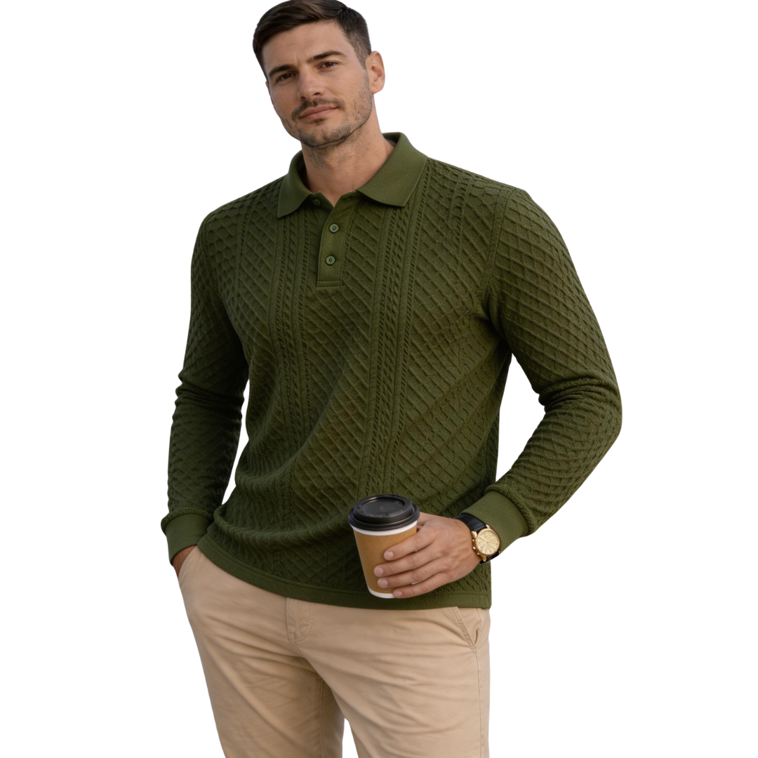 Atelier Rivelle | Polo Homme Manches Longues Jacquard Élégant Décontracté