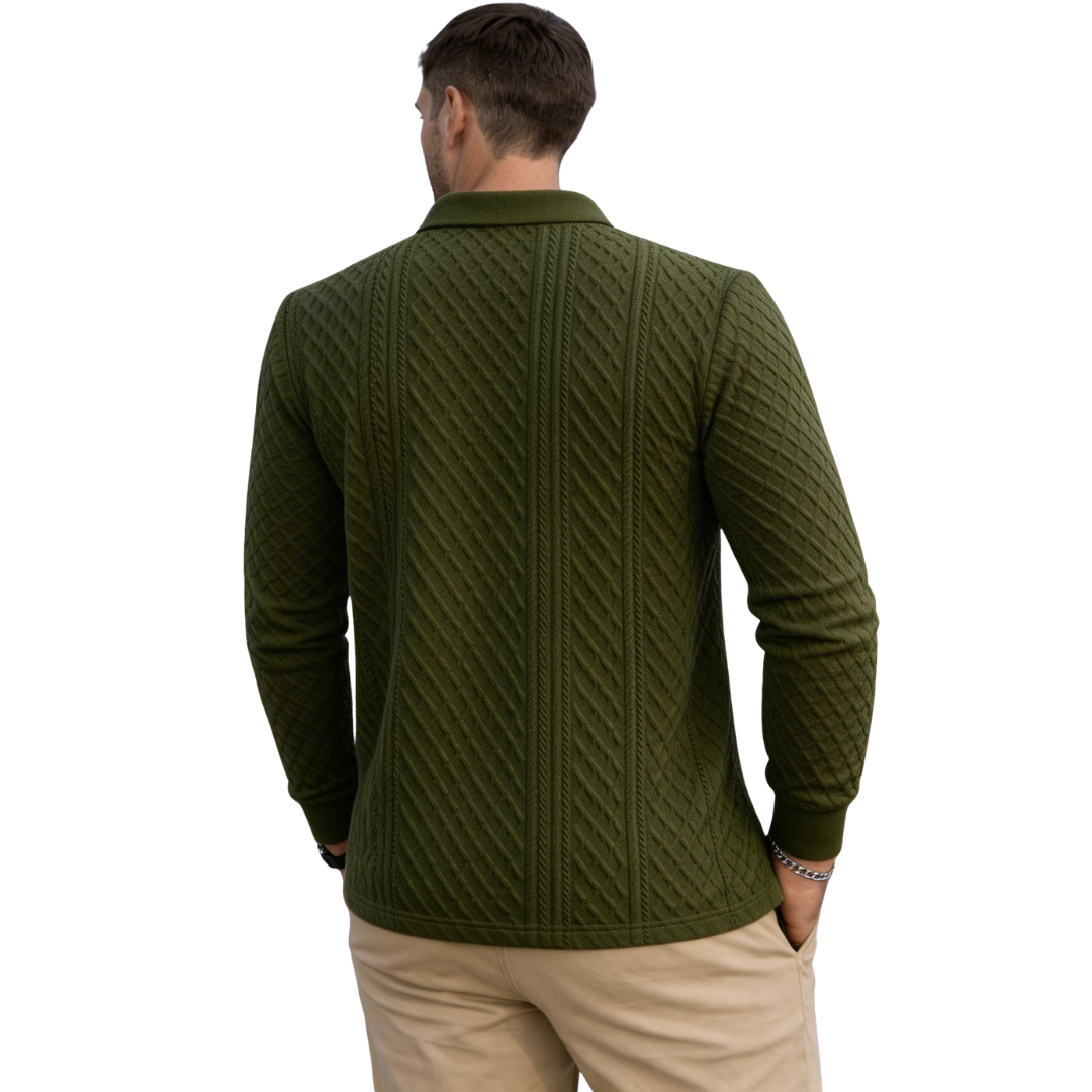 Atelier Rivelle | Polo Homme Manches Longues Jacquard Élégant Décontracté