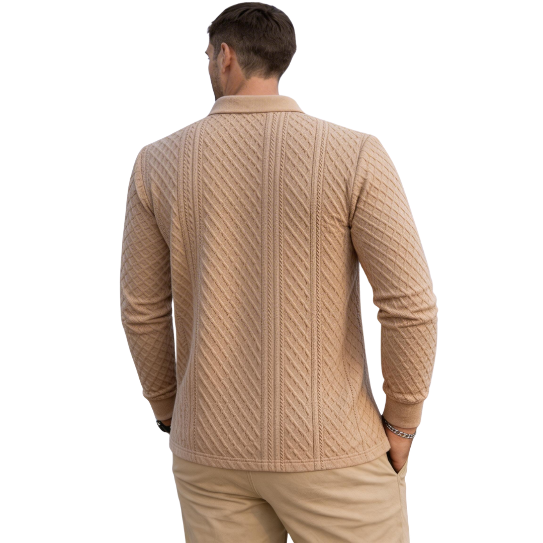 Atelier Rivelle | Polo Homme Manches Longues Jacquard Élégant Décontracté