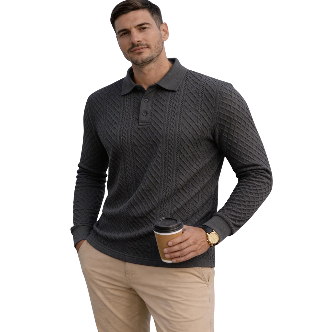 Atelier Rivelle | Polo Homme Manches Longues Jacquard Élégant Décontracté