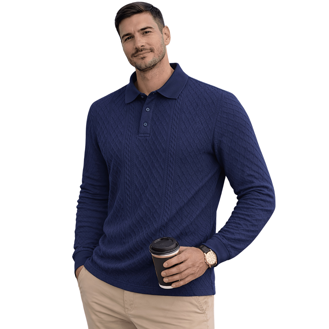 Atelier Rivelle | Polo Homme Manches Longues Jacquard Élégant Décontracté