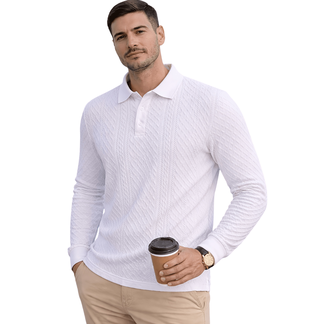 Atelier Rivelle | Polo Homme Manches Longues Jacquard Élégant Décontracté