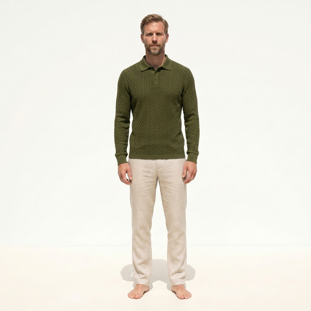 Atelier Rivelle | Polo Homme Manches Longues Jacquard Élégant Décontracté