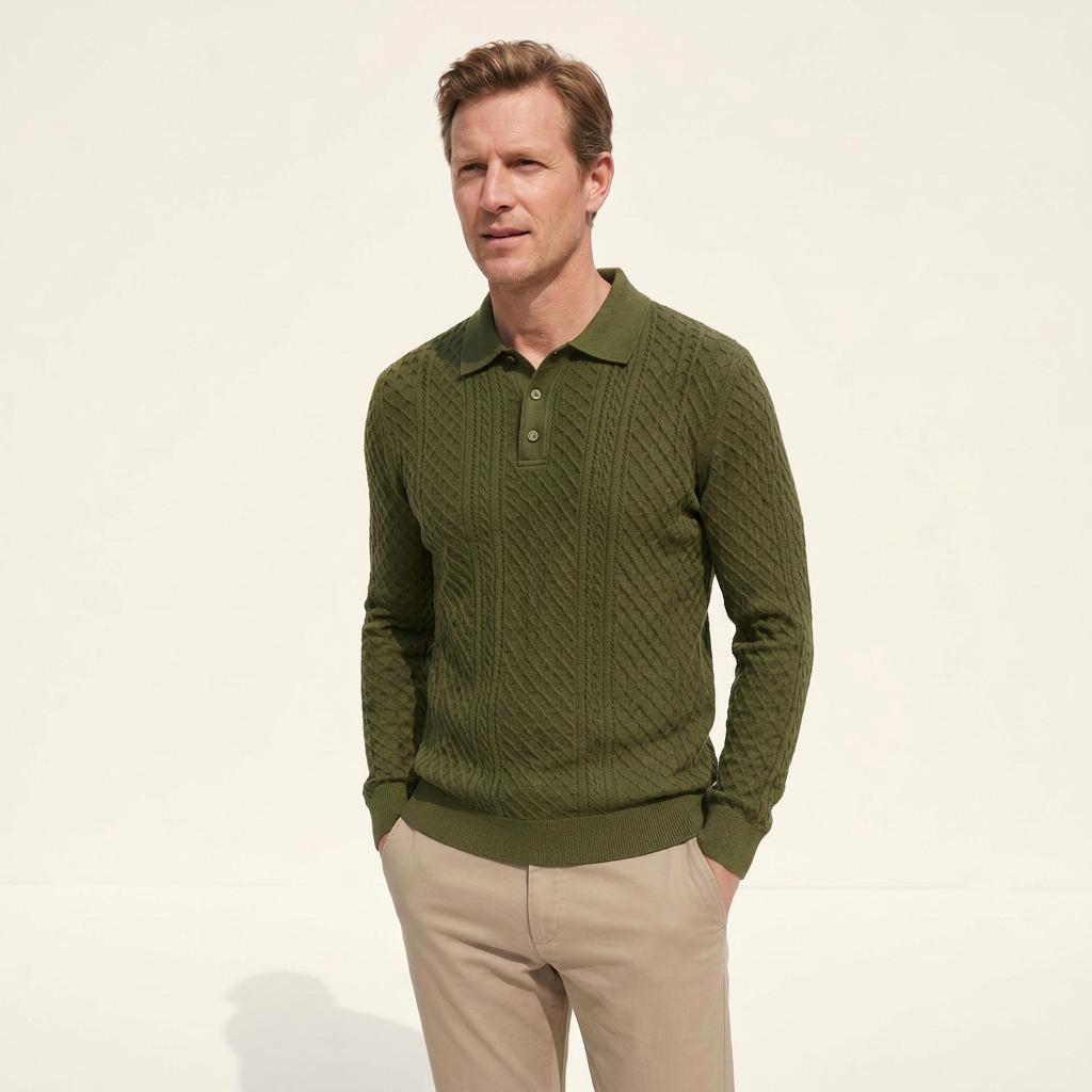 Atelier Rivelle | Polo Homme Manches Longues Jacquard Élégant Décontracté